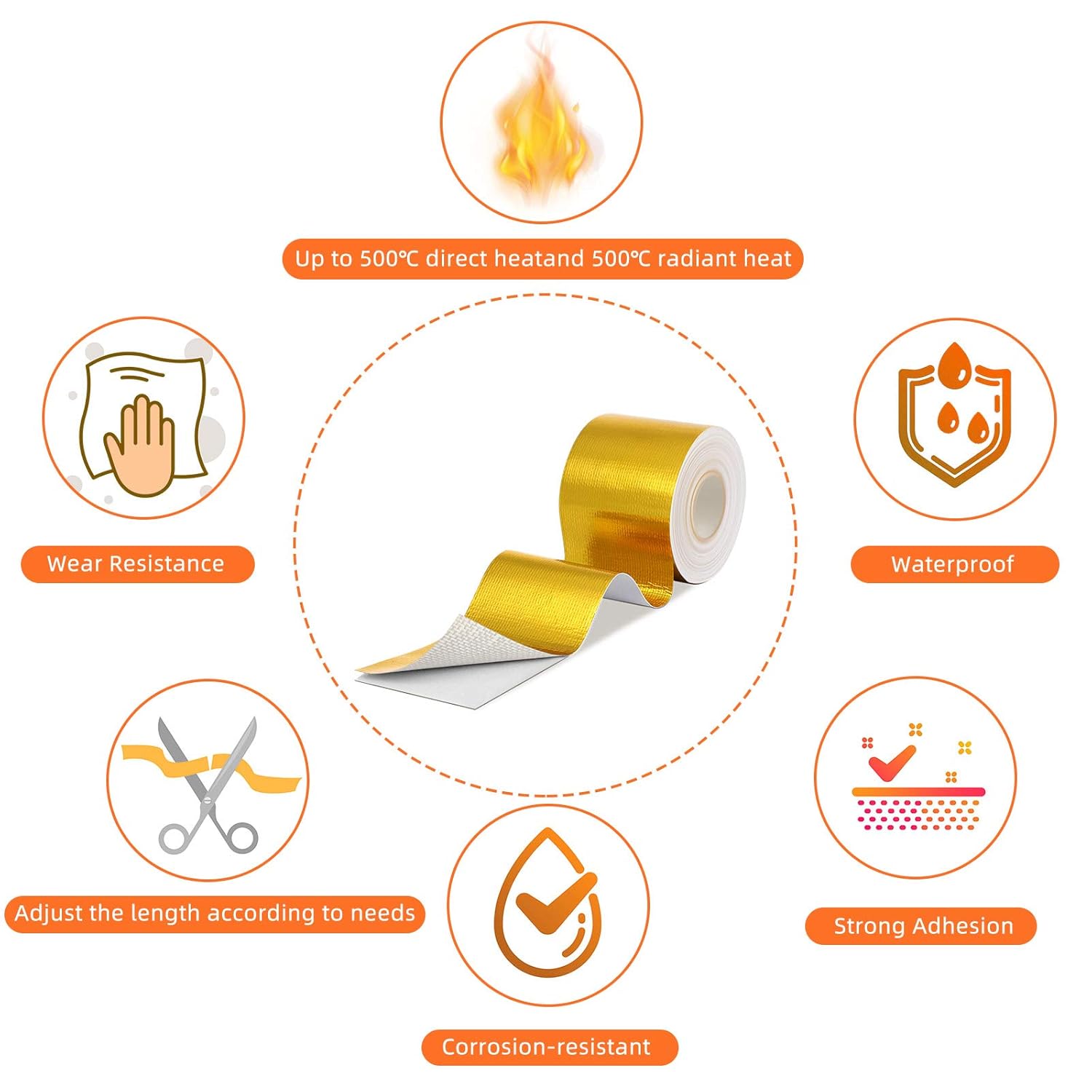 Zonon 2 Rolls Aluminum Foil Tape Heat Shield Tape Barrier Adhesive Reflective Fiberglass Thermal