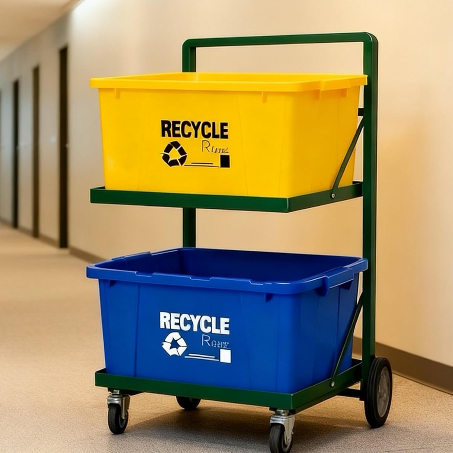 Recycling Cart,2-Tier Recycle Bin Cart with Wheels,Holds up to 140 Lbs,Rolling Utility Organizer