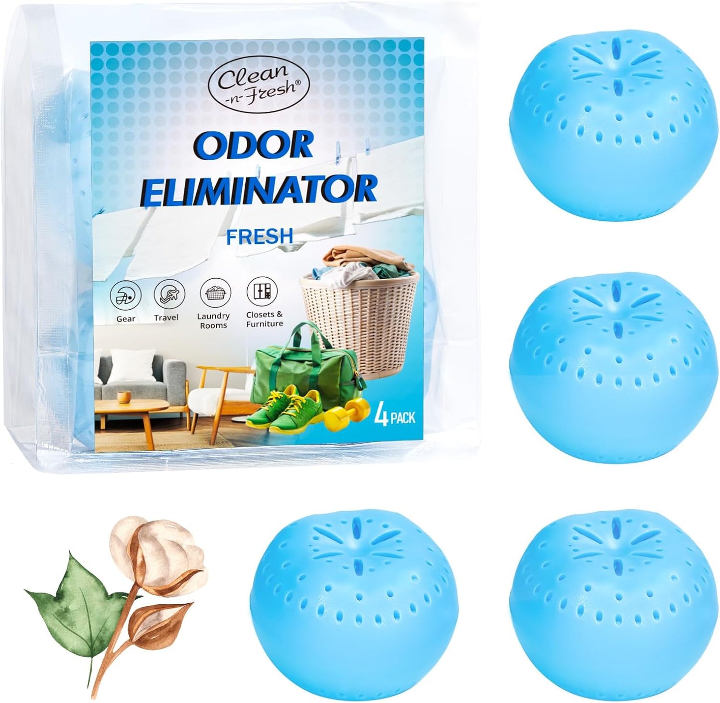 4 Pack Baking Soda Deodorizers, Fresh Scent Shoe Deodorizer Balls, Air Freshener for Home, Odor
