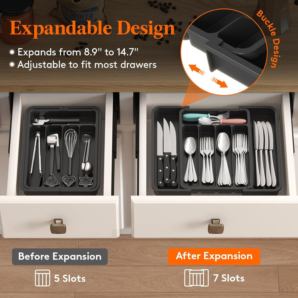 Lifewit Silverware Drawer Organizer, Expandable BPA Free Utensil Tray for Kitchen, Adjustable