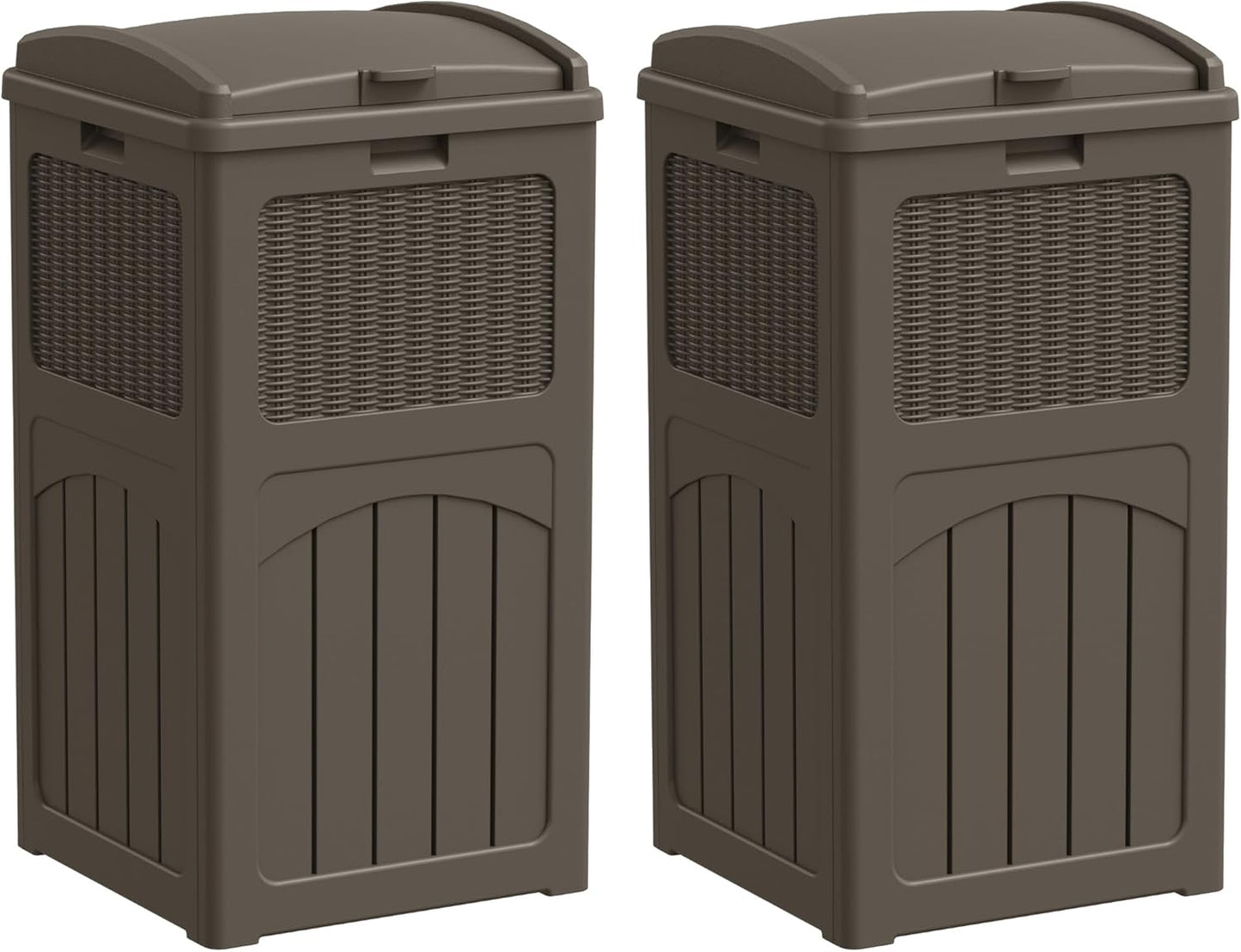 Greesum 33 Gallon Outdoor Trash Can with Lid (2-Pack), Heavy Duty Resin Garbage Bin, Waterproof &