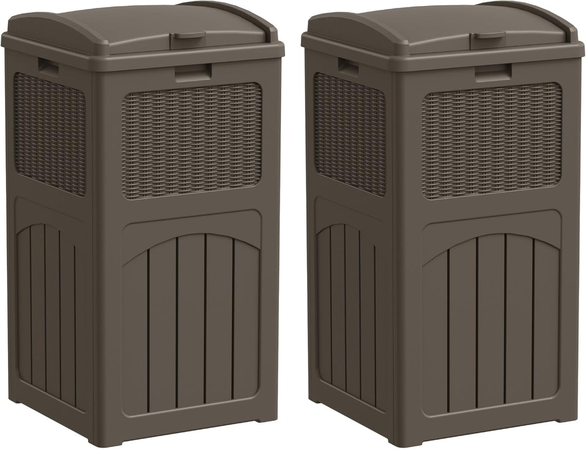 Greesum 33 Gallon Outdoor Trash Can with Lid (2-Pack), Heavy Duty Resin Garbage Bin, Waterproof &