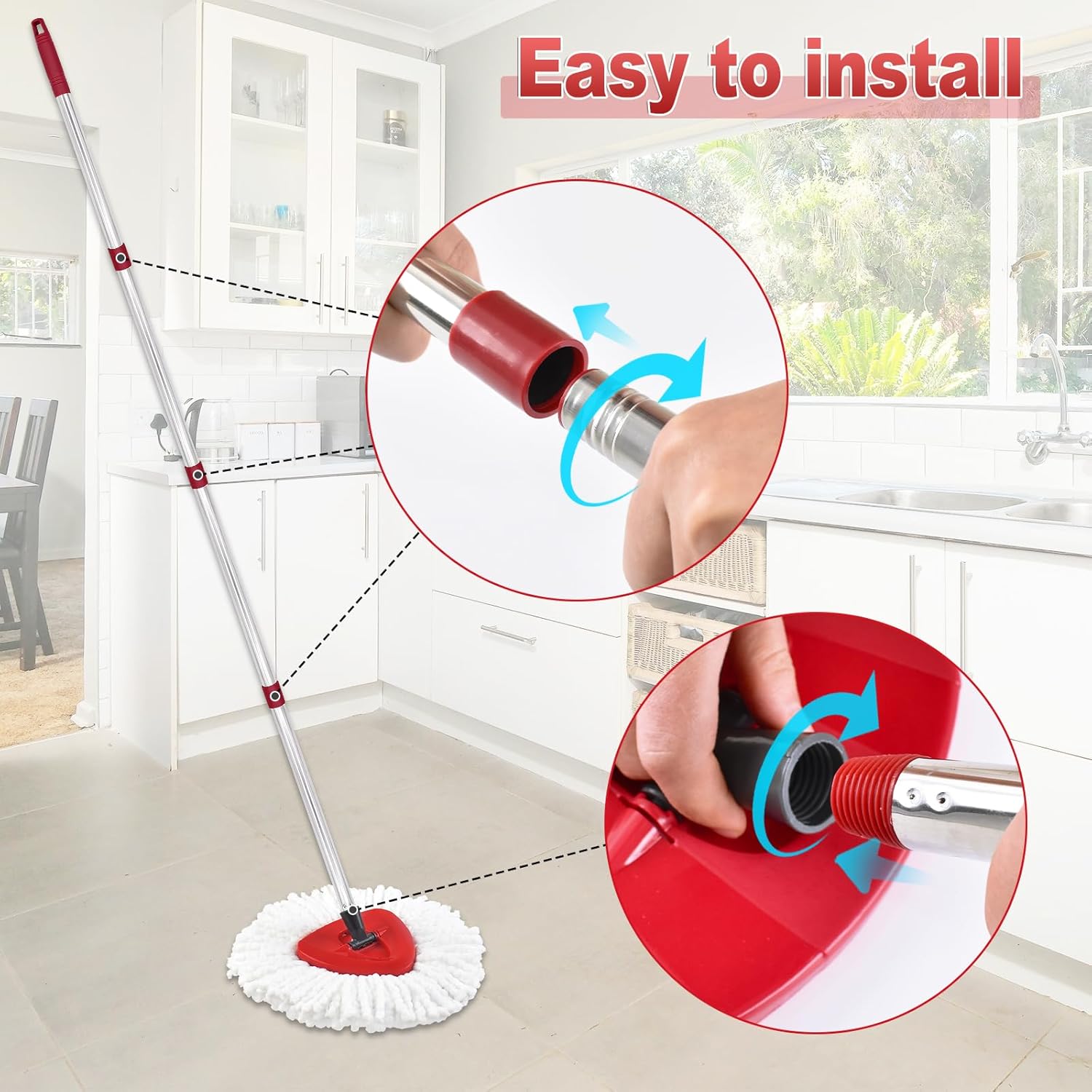Mop Handle for Ocedar, Mop Handle for O Cedar, Spin Mop Replacement Handle for O Cedar, 4-Section