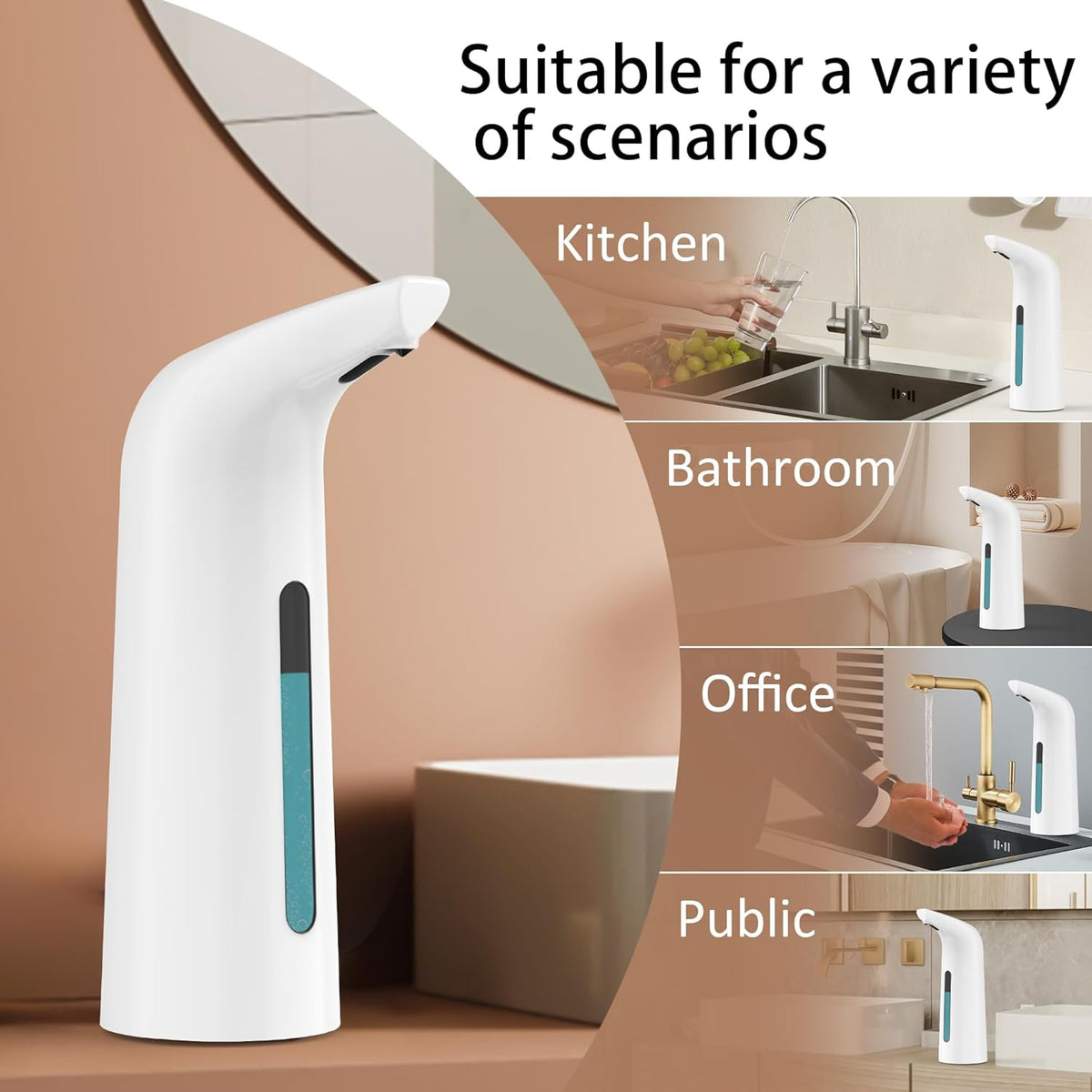 Automatic Liquid Soap Dispenser Touchless,400ML Modern White Dish Soap Dispenser with Sensor,4 Gear
