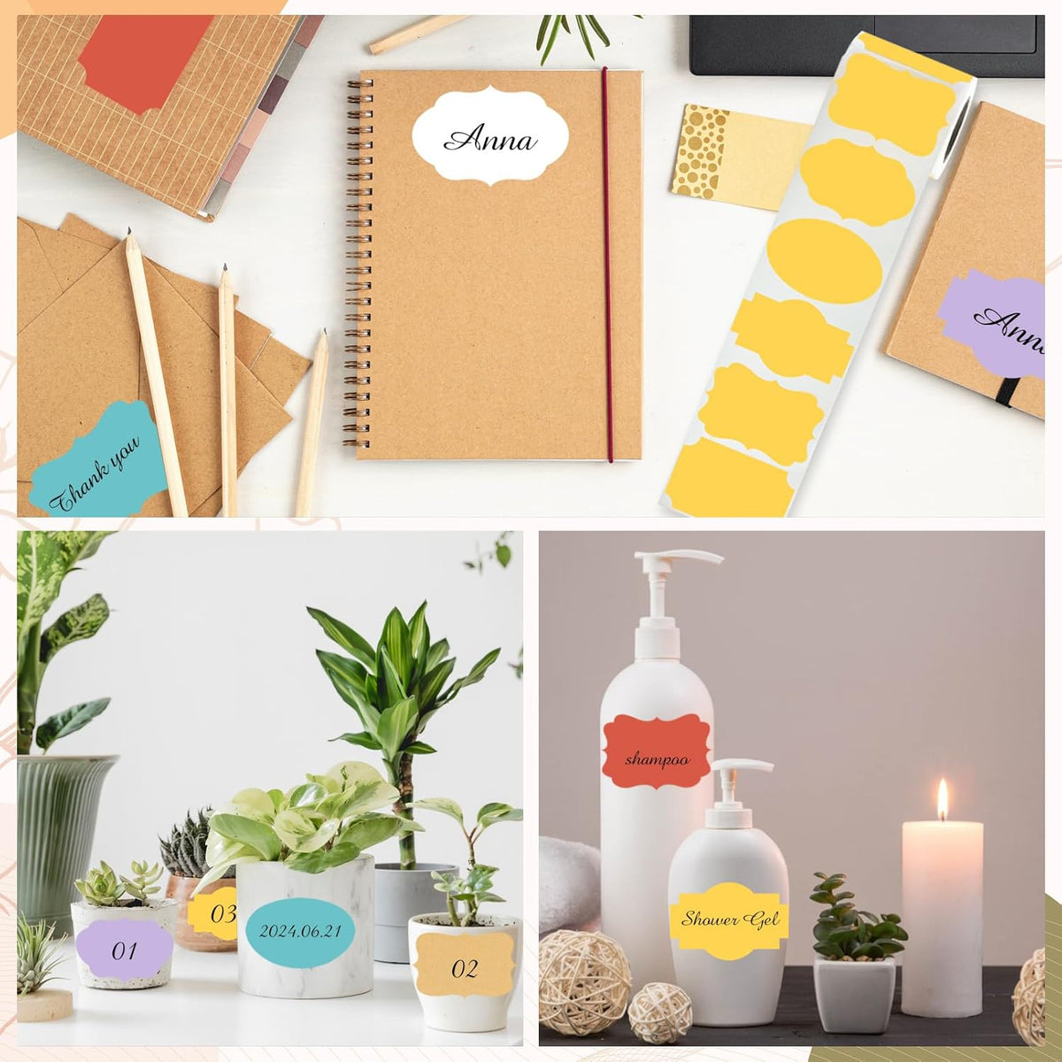White Labels Stickers, 250PCS 3" x 2" Fancy Shape Stickers Labels for Storage Box or Food Jars