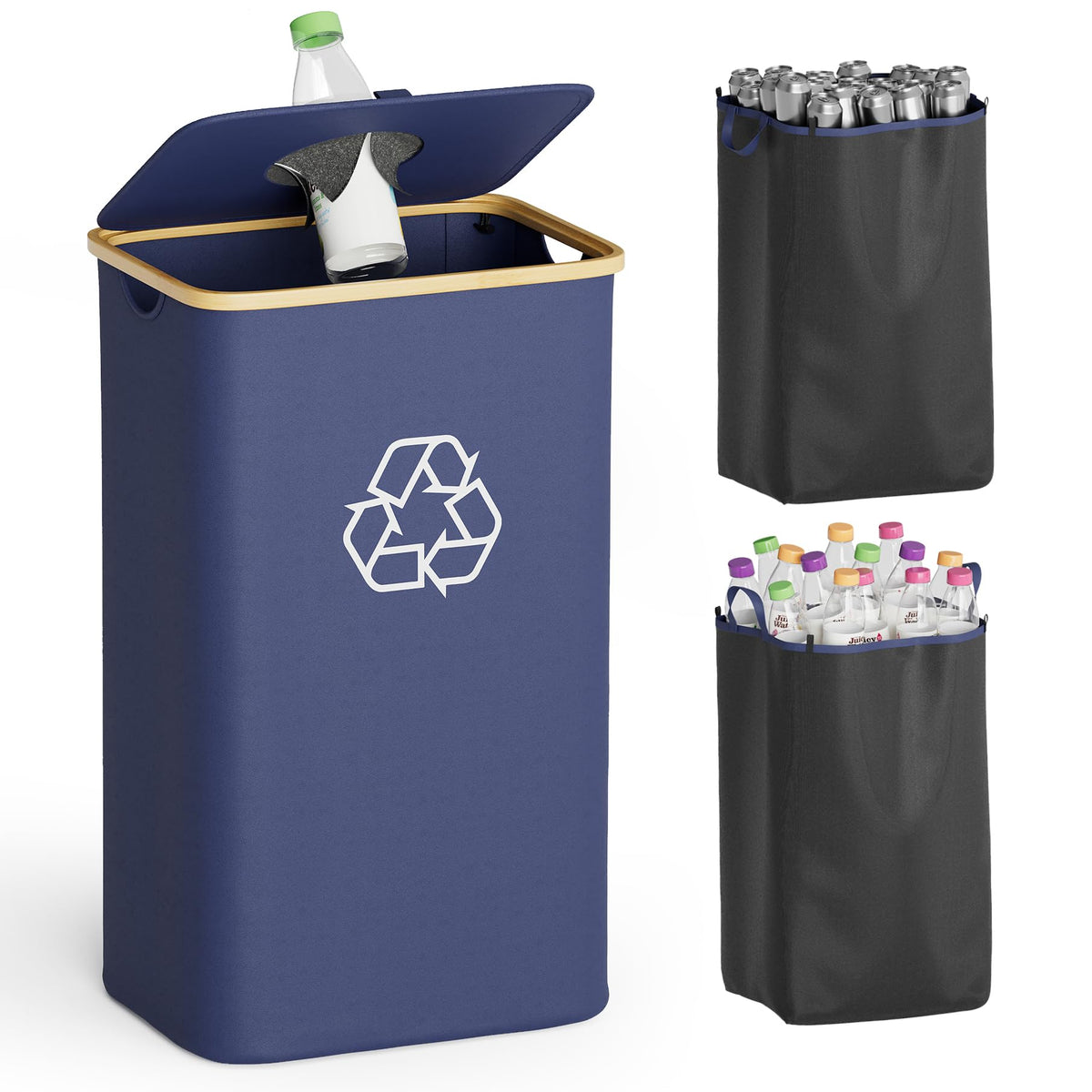 SpaceAid Recycling Bin for Kitchen 26 Gallon, 100L Recycle Bin with Lid and 2 Reusable Inner Bags