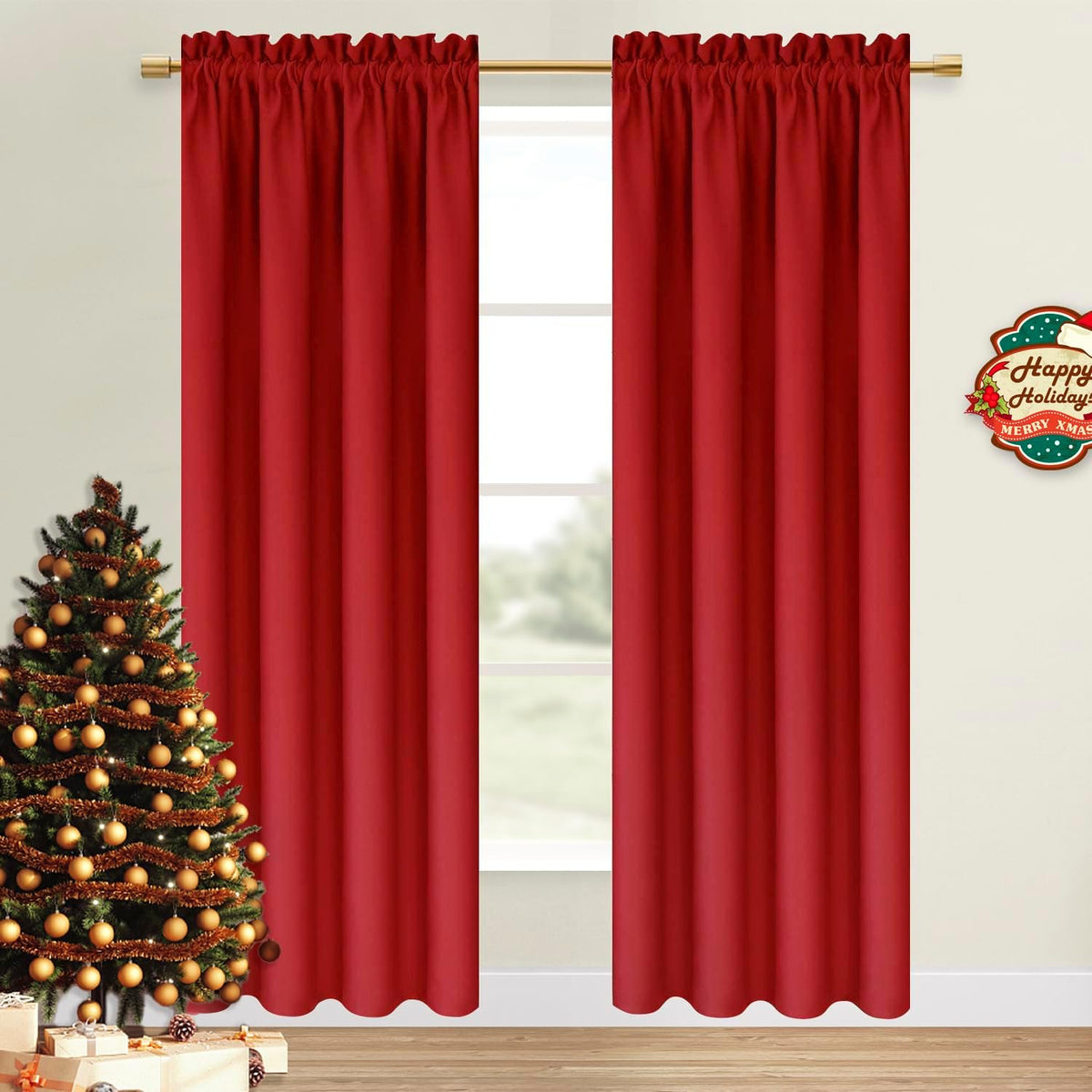 DWCN Christmas Blackout Curtains Room Darkening Thermal Insulated Bedroom Curtains Window Curtain