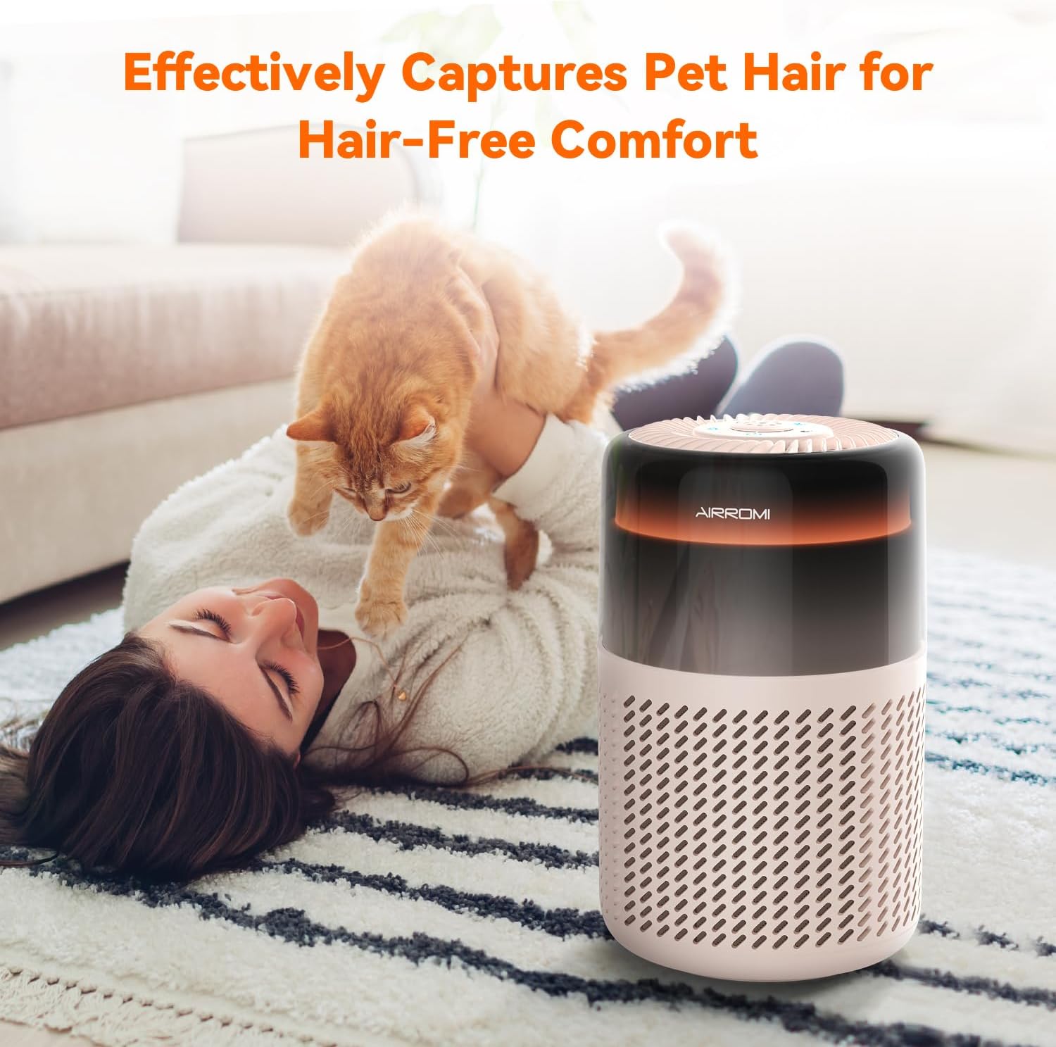 AIRROMI Air Purifier for Bedroom Home,HEPA Filter,Covers Upto 549 Ft²,Quiet 360°intake Air Cleaner