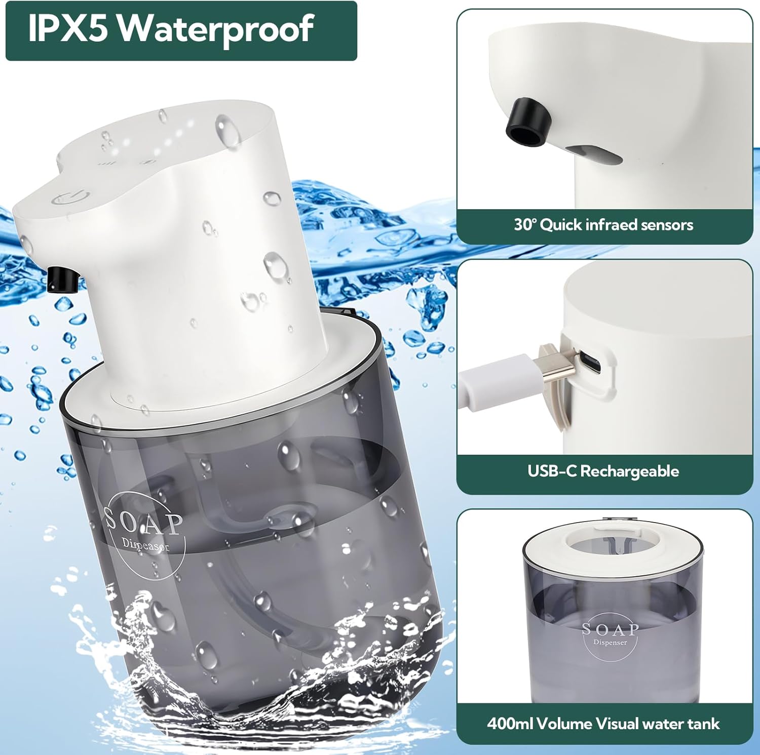 2 Pack Automatic Soap Dispenser, Touchless Automatic Liquid Soap Dispenser, Electric Wall Mounted