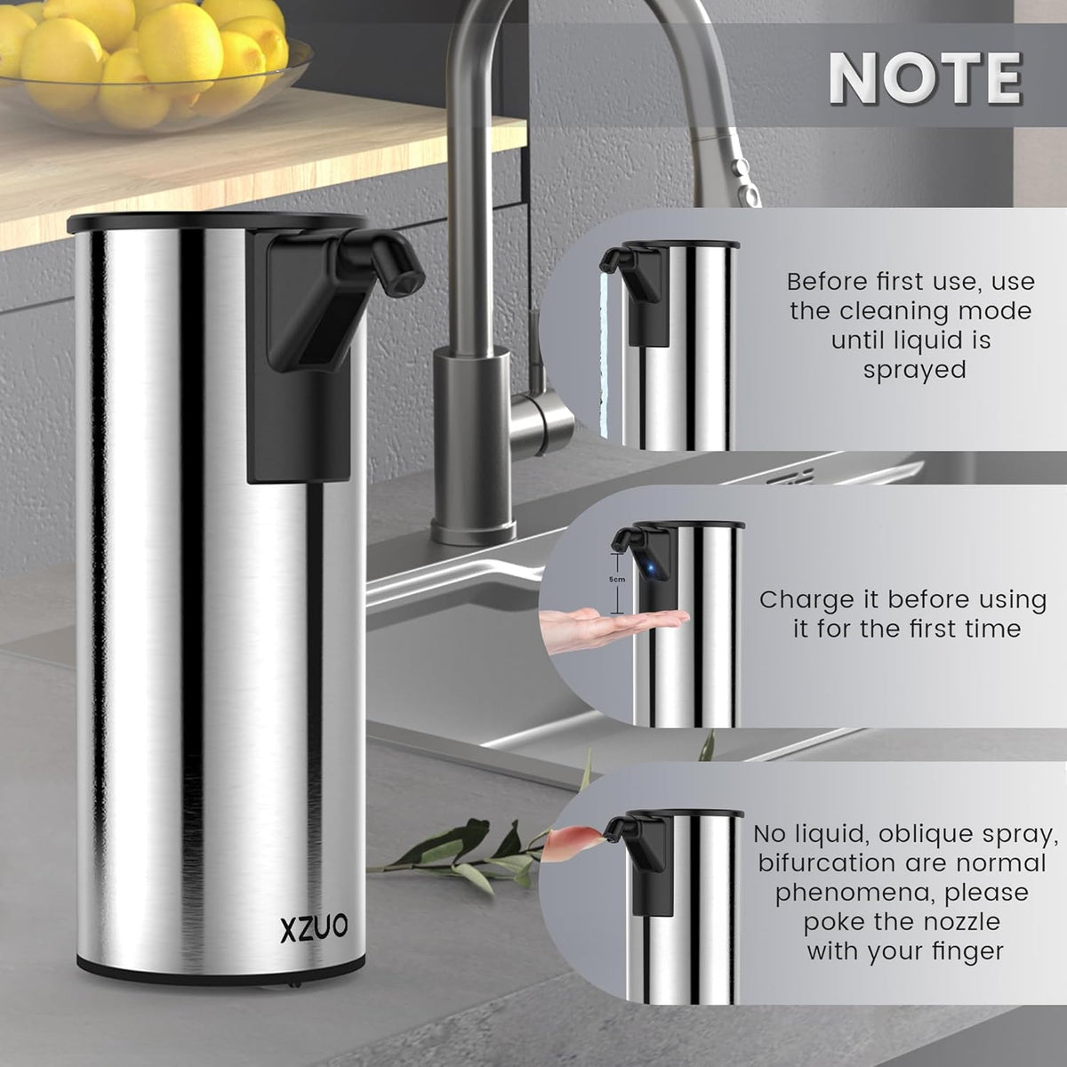 Automatic Soap Dispenser Touchless 11.8oz/350ml Four-Level Adjustable Dispenser Volume，Stainless