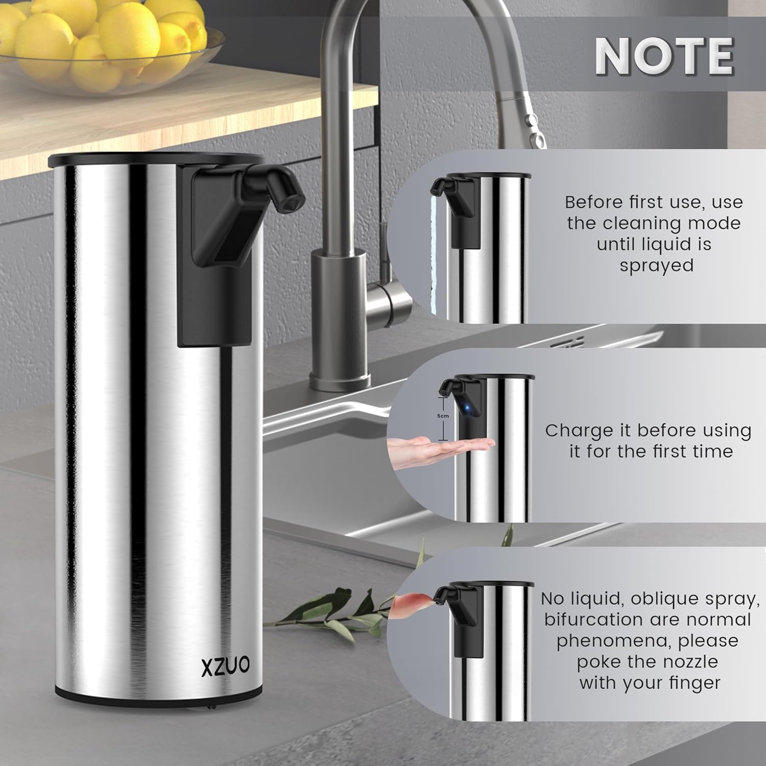 Automatic Soap Dispenser Touchless 11.8oz/350ml Four-Level Adjustable Dispenser Volume，Stainless