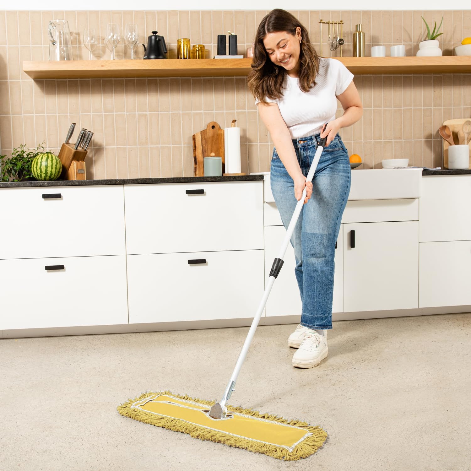 24 Inch Yellow Commercial Dust Mop & Floor Sweeper with Extendable Handle – Mop for Hardwood, Tile
