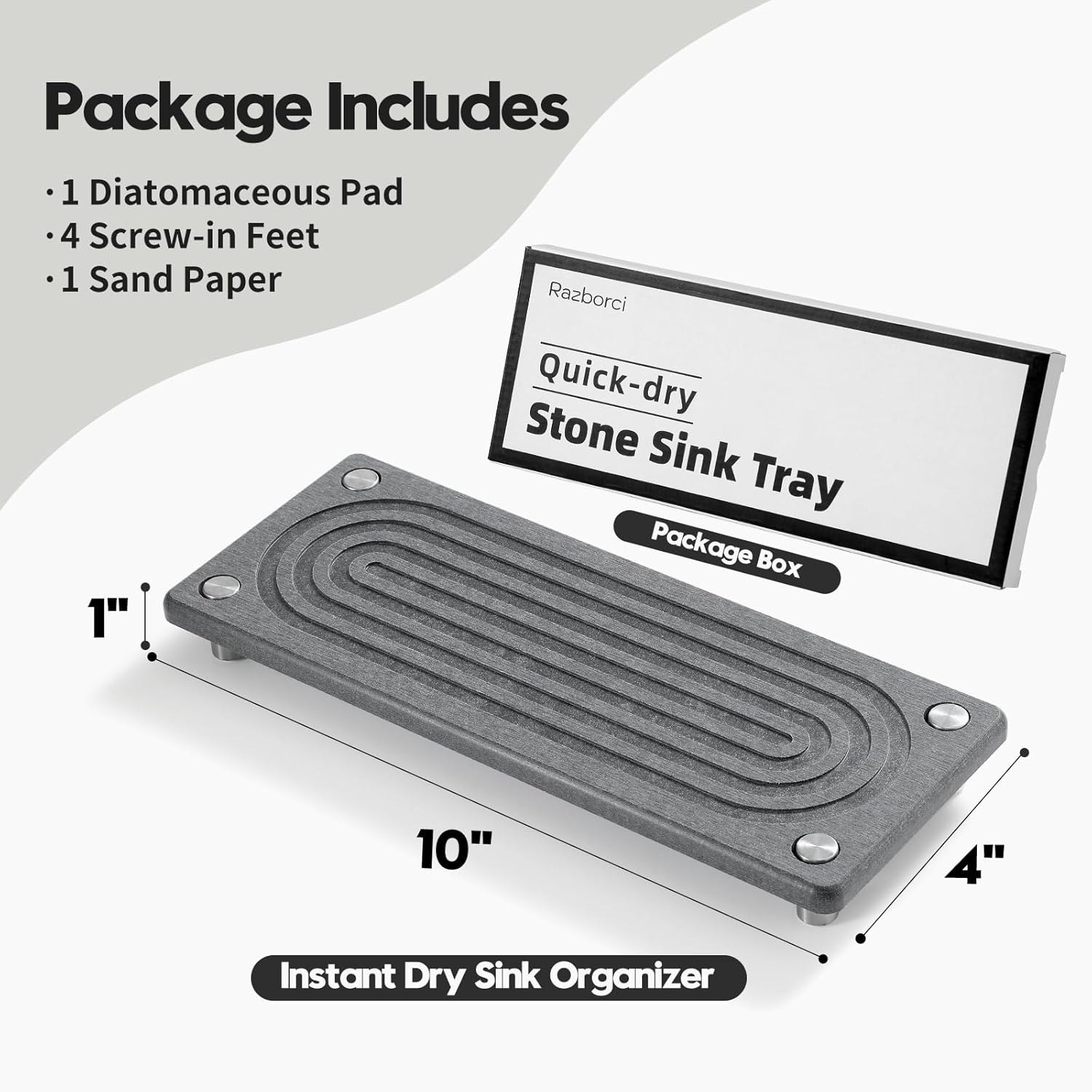 Water Absorbing Stone Sink Caddy Kitchen Sink Organizer Tray, Diatomite Bathroom Counter Tray