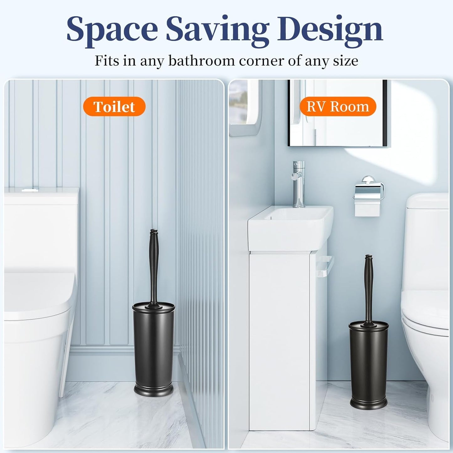 Toilet Bowl Brush Holder Set: 2 Pack Modern Deep Cleaning Bathroom Toilet Scrubber with Caddy for