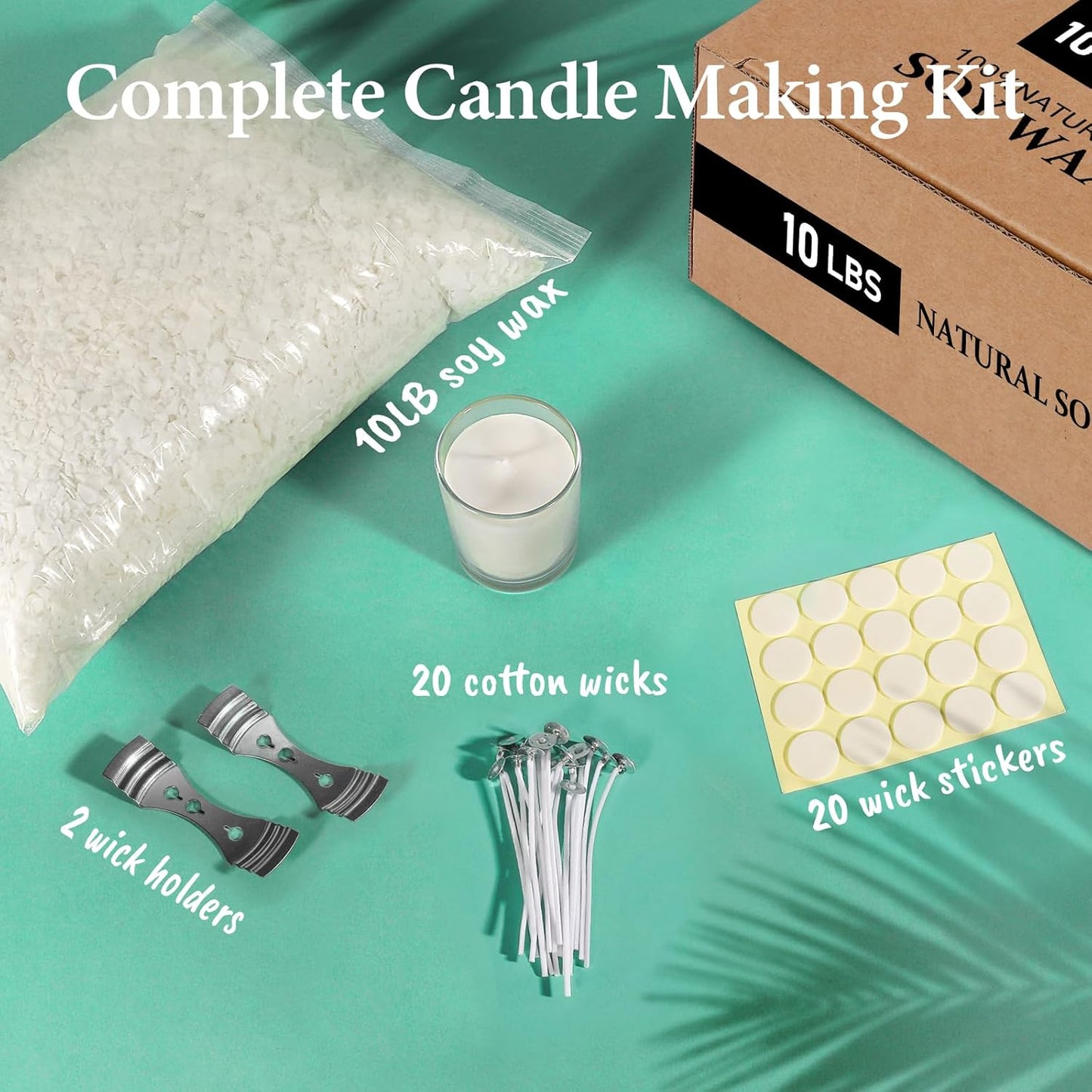 SAEUYVB Natural Soy Candle Wax for Candle Making, 10lb Bag, Premium Soy Wax Flakes, 20 Cotton
