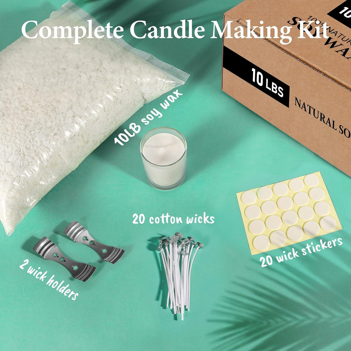 SAEUYVB Natural Soy Candle Wax for Candle Making, 10lb Bag, Premium Soy Wax Flakes, 20 Cotton