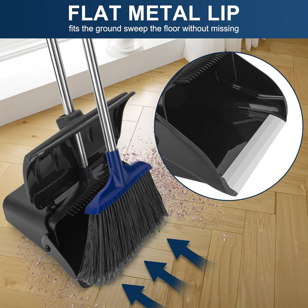 Kefanta Outdoor Heavy Duty 2 Brooms and Dustpan Set with Aluminum Flat Lip for Courtyard Garage