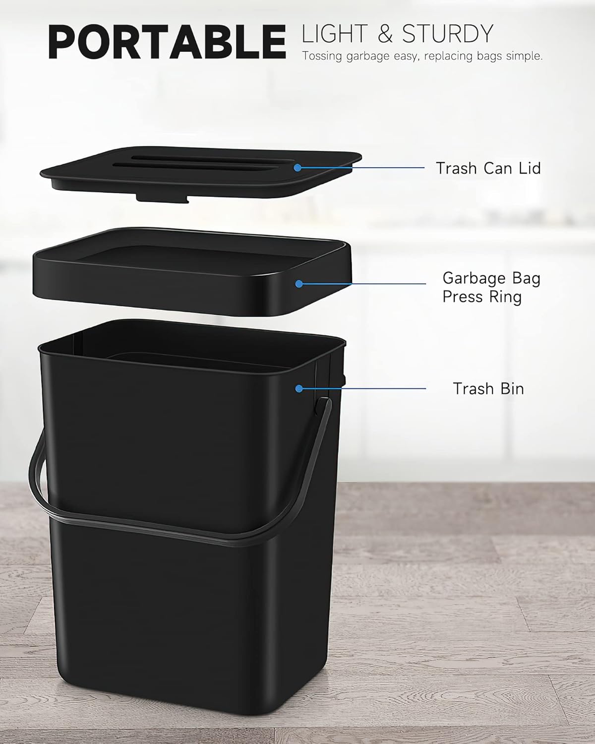 Countertop Compost Bin - 1.3 Gallons Hanging Small Trash Can with Lid for Kitchen Bathroom, Under