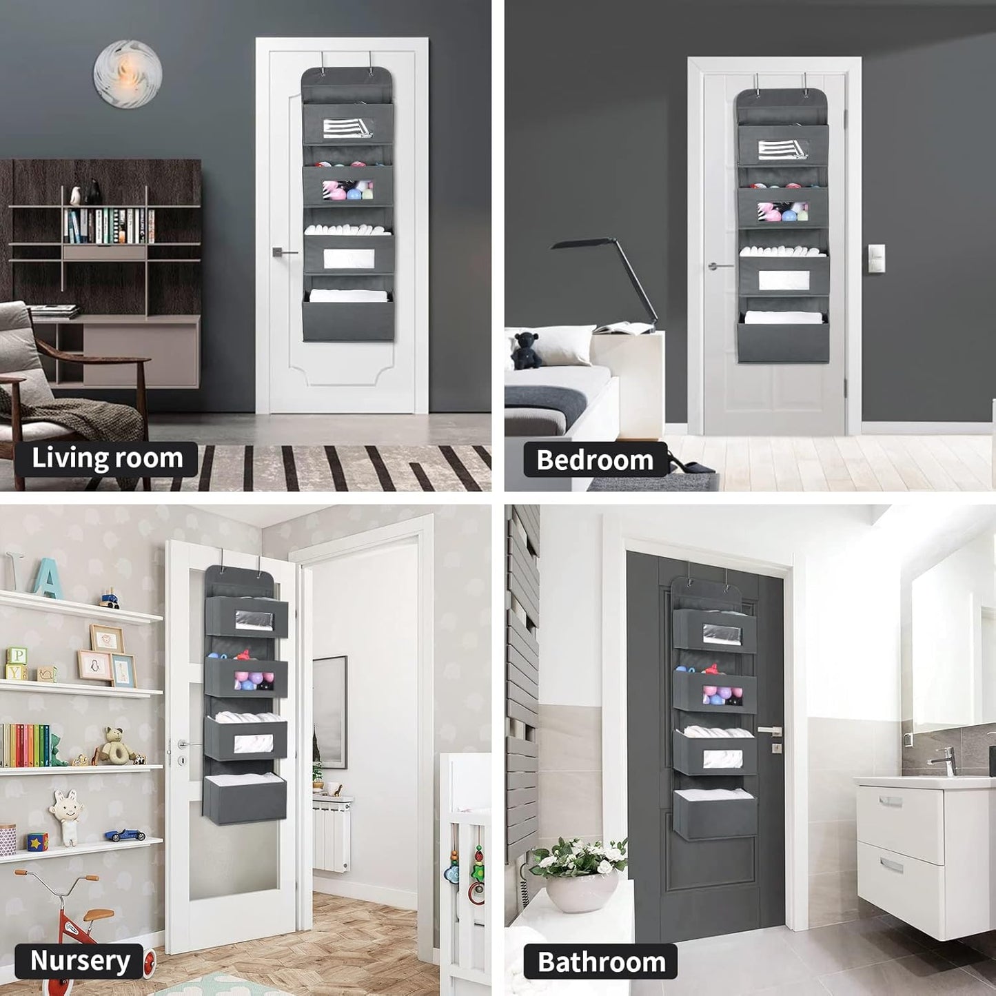 MAX Houser 4-Shelf Over The Door Hanging Organizer with 2 Metal Hooks,4 Pocket Over The Door Wall