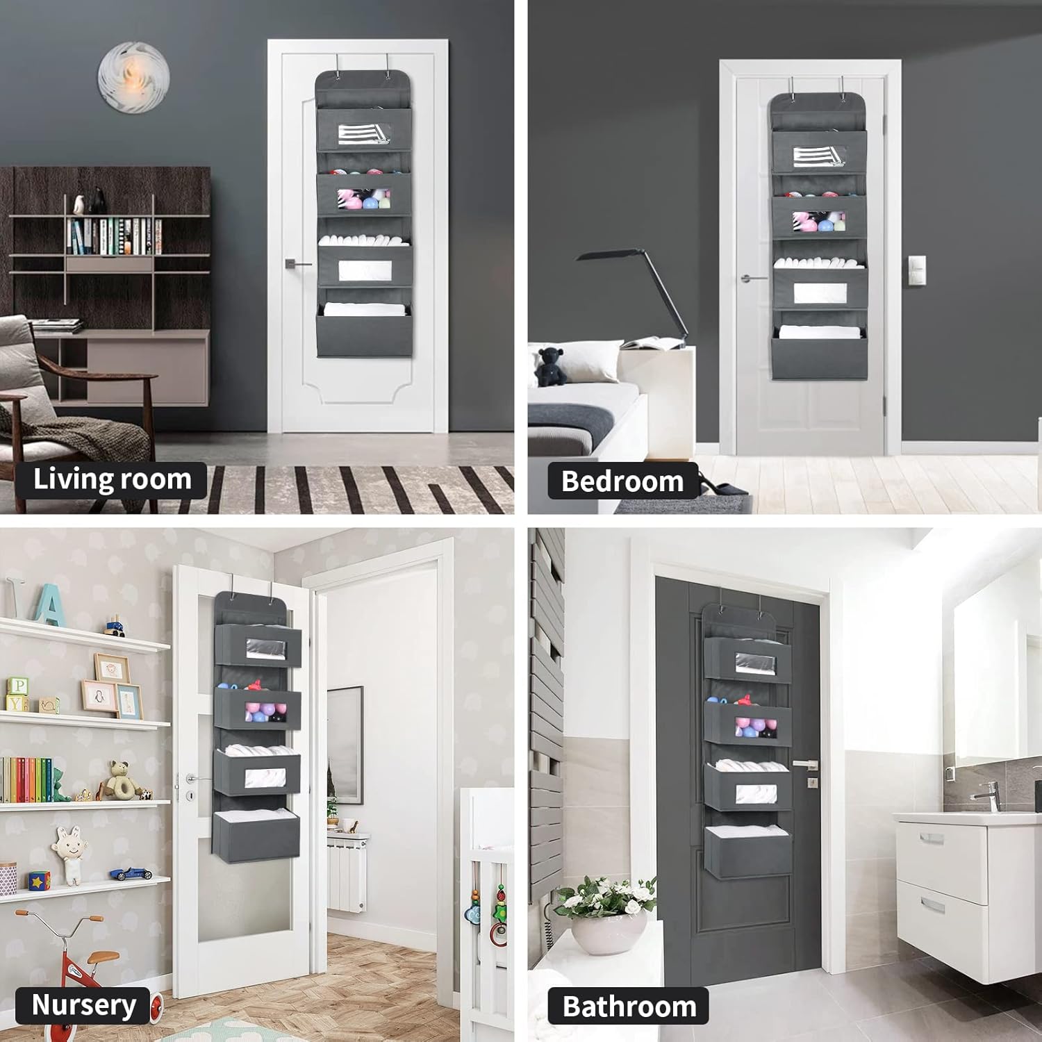 MAX Houser 4-Shelf Over The Door Hanging Organizer with 2 Metal Hooks,4 Pocket Over The Door Wall