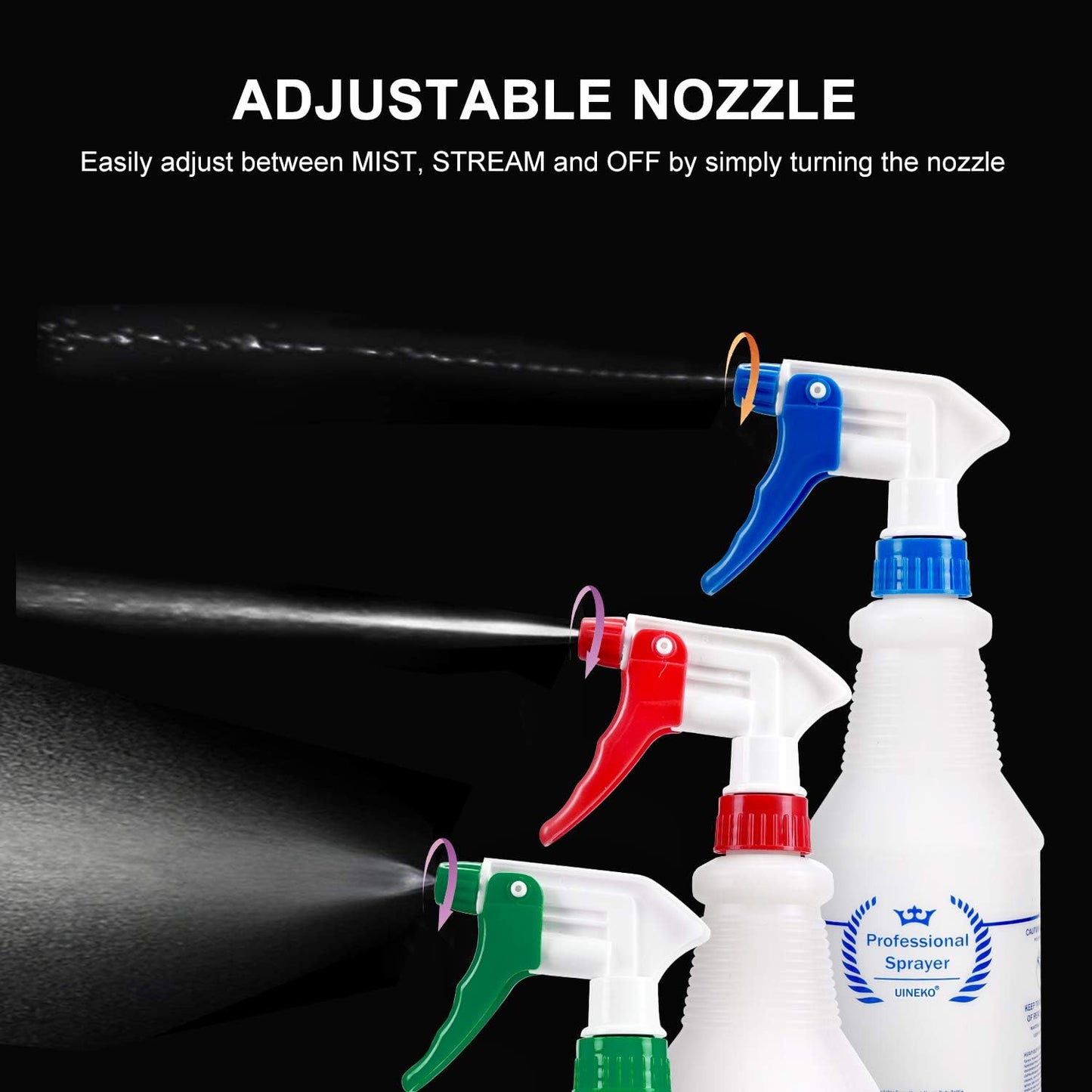 Plastic Spray Bottle (3 Pack, 32 Oz, 3 Colors) Heavy Duty All-Purpose Empty Spraying Bottles Leak