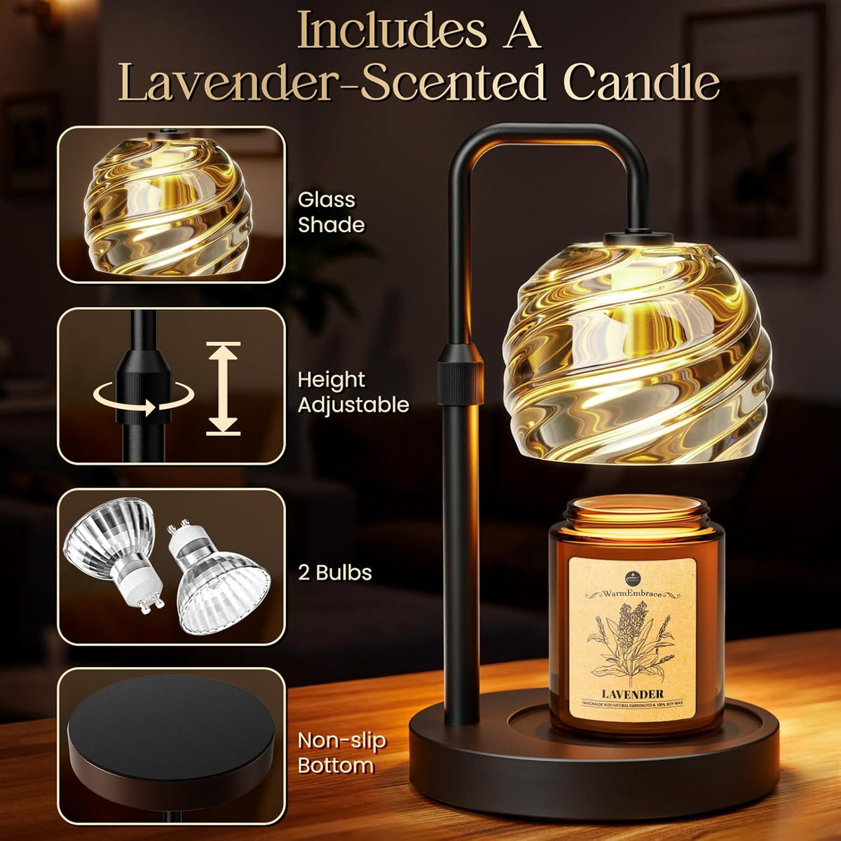 WarmEmbrace Candle Warmer Lamp with Lavender Candle Set, Electric Wax Warmer Lamp with Auto Timer &