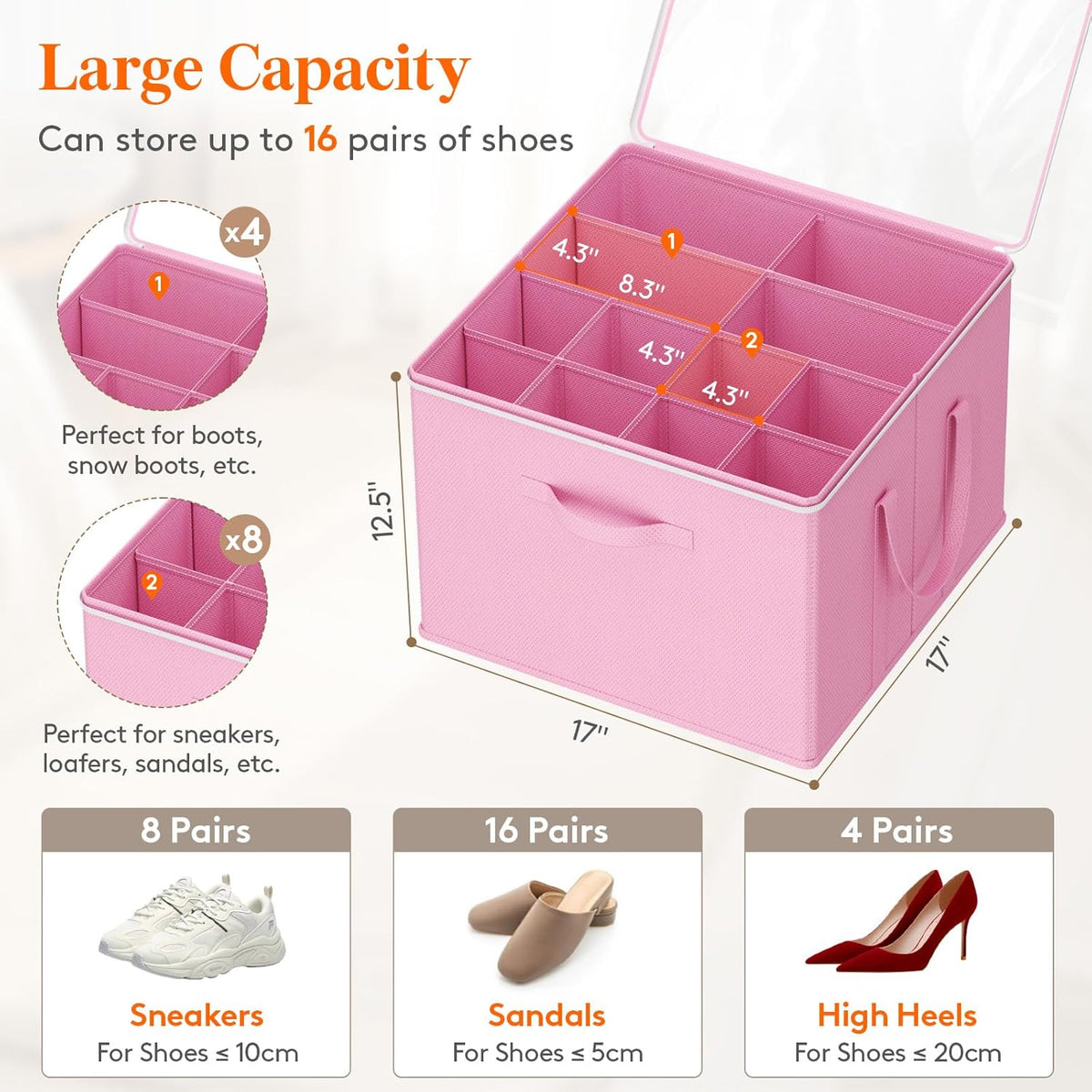 Lifewit Shoe Storage Organizer for Closet Fits 12-16 Pairs, Fabric Large Shoe Box Storage