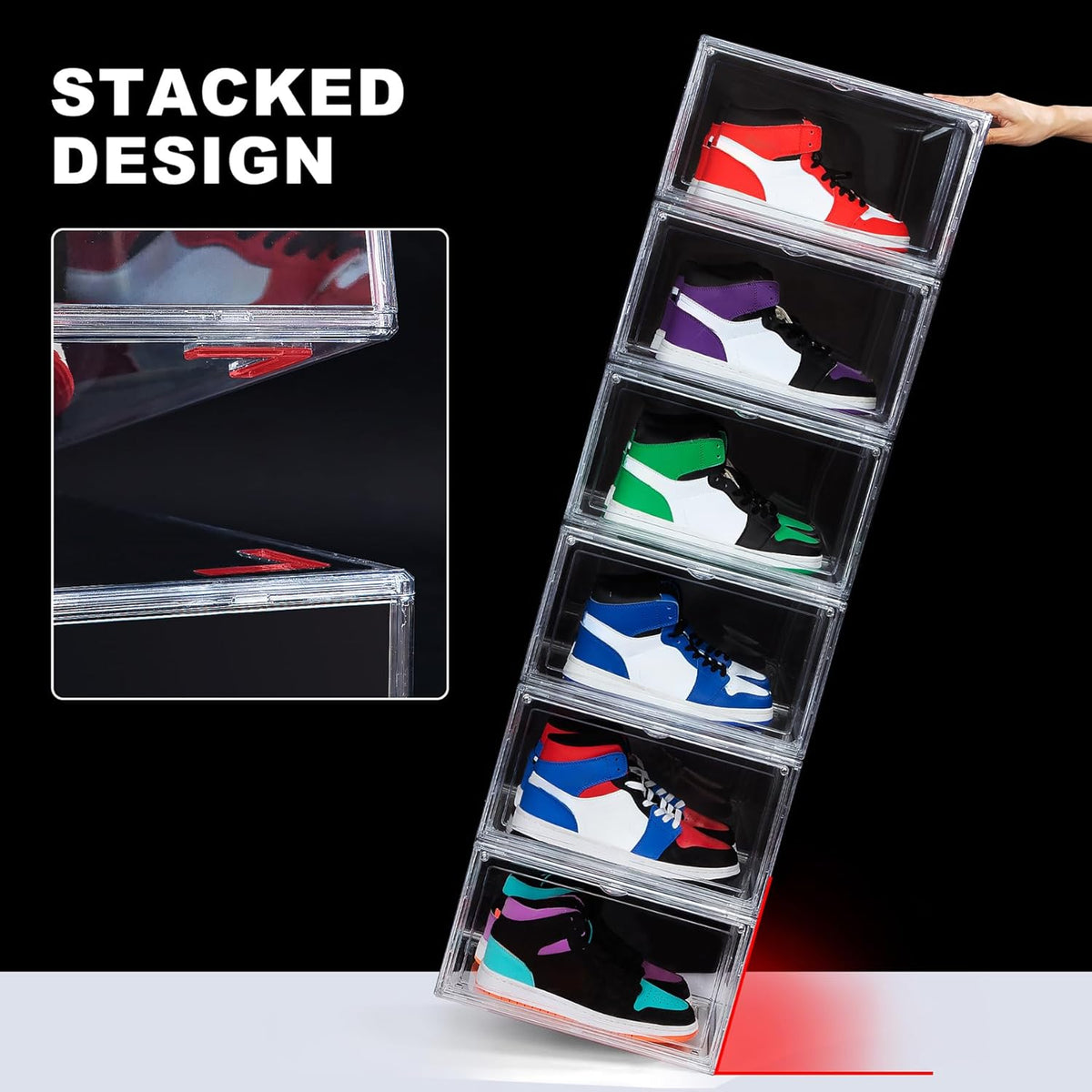 NYZE 12 Pack Acrylic Shoe Boxes Side Open, Clear Shoe Box Plastic Stackable, Shoe Storage Organizer
