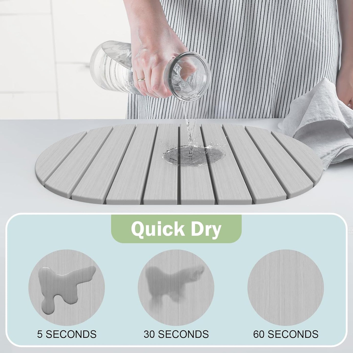 Stone Dish Drying Mat for Kitchen Counter,24"(L)×16"(W) Collapsible Fast-Drying Diatomaceous Earth