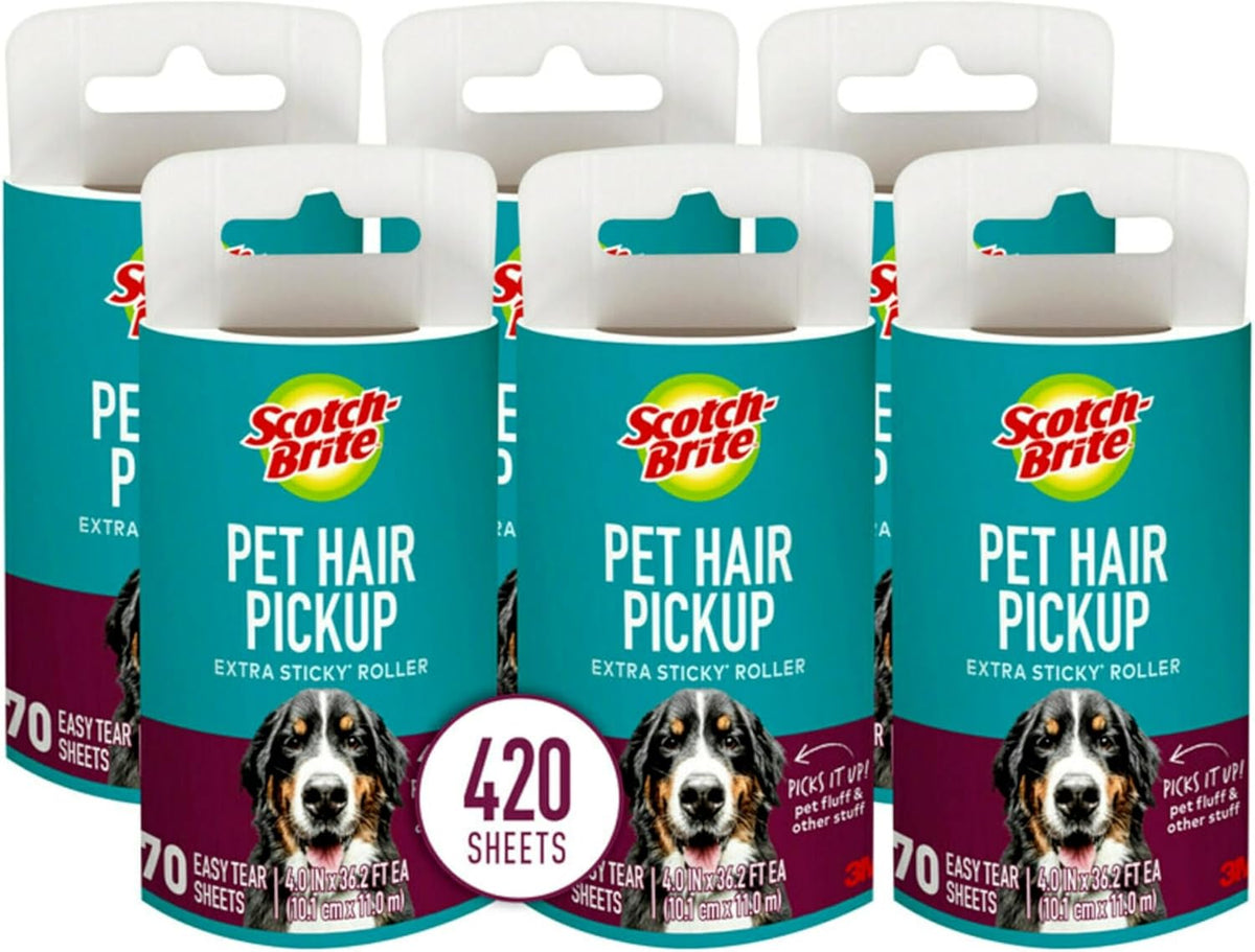 Scotch-Brite Pet Hair Pickup Extra Sticky Lint Roller, Designed for Removing Fur + Fluff on