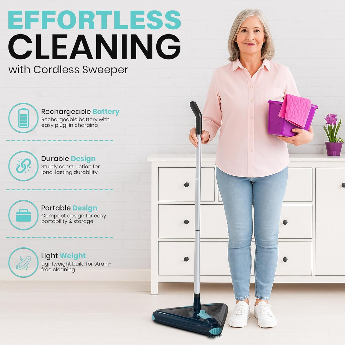 Zippi Sweeper Max - 2025 Version Lightweight Sweeper, Triangular Design Allows for Sweeping in