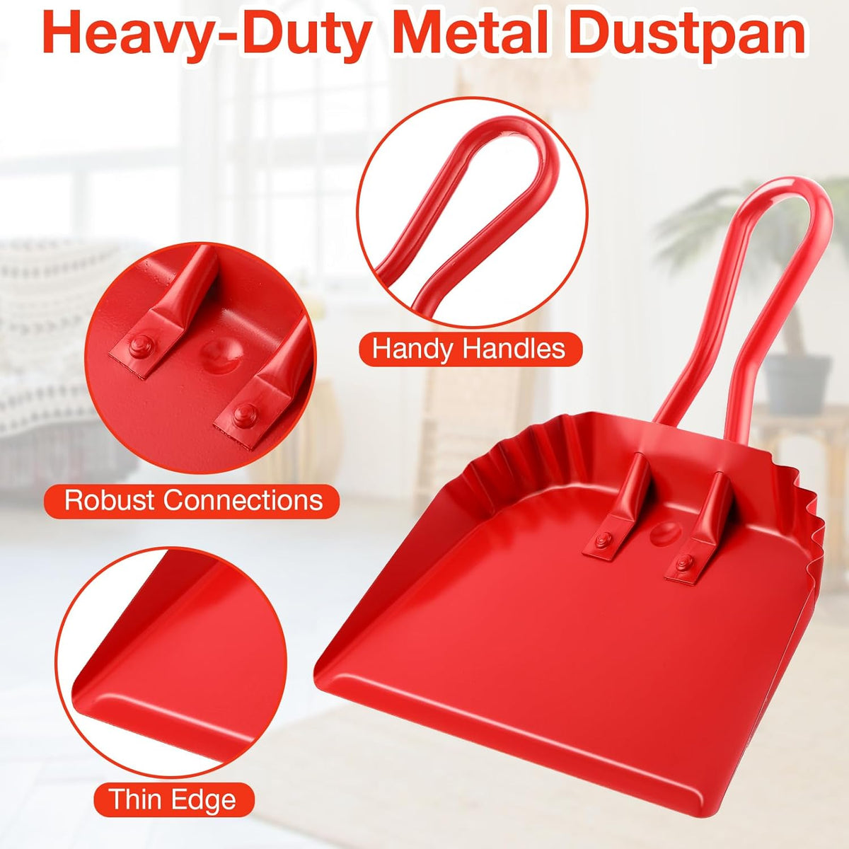 Mumufy 4 Pack 12 inch Heavy Duty Metal Dustpan Large Wide Dust Pans for Household Handheld Wide