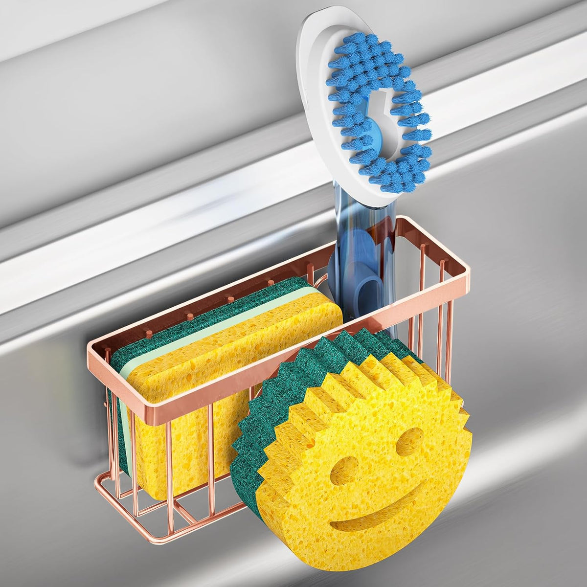 Sponge Holder Smiley Face,Sink Caddy for Kitchen Sink,Sponge Holder with 2 PCS Suction Cups/1 PCS