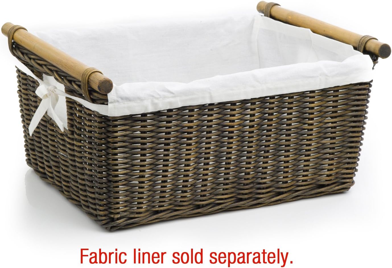 The Basket Lady Pole Handle Wicker Storage Basket, Medium, 16 in L x 12 in W x 8.25 in H, Antique
