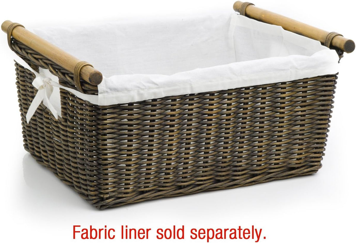 The Basket Lady Pole Handle Wicker Storage Basket, Large, 18 in L x 14.5 in W x 9 in H, Antique