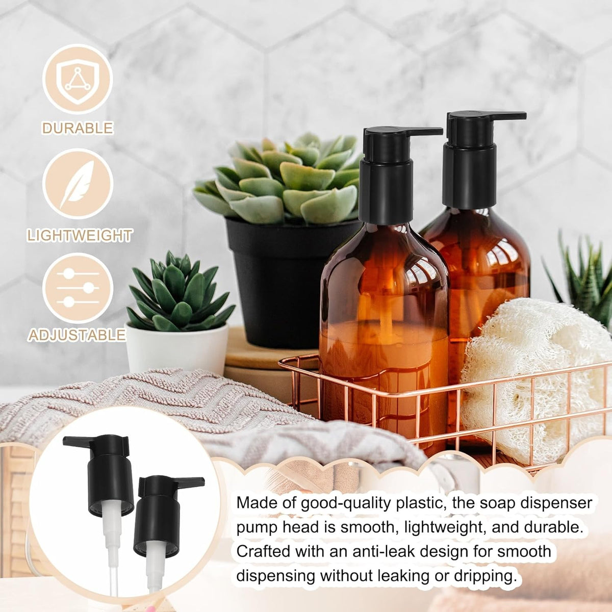 uxcell 2 Pcs Soap Dispenser Pump Heads, Hand Soap Dispensers Top Pumps Replacement Clip-on Pumphead
