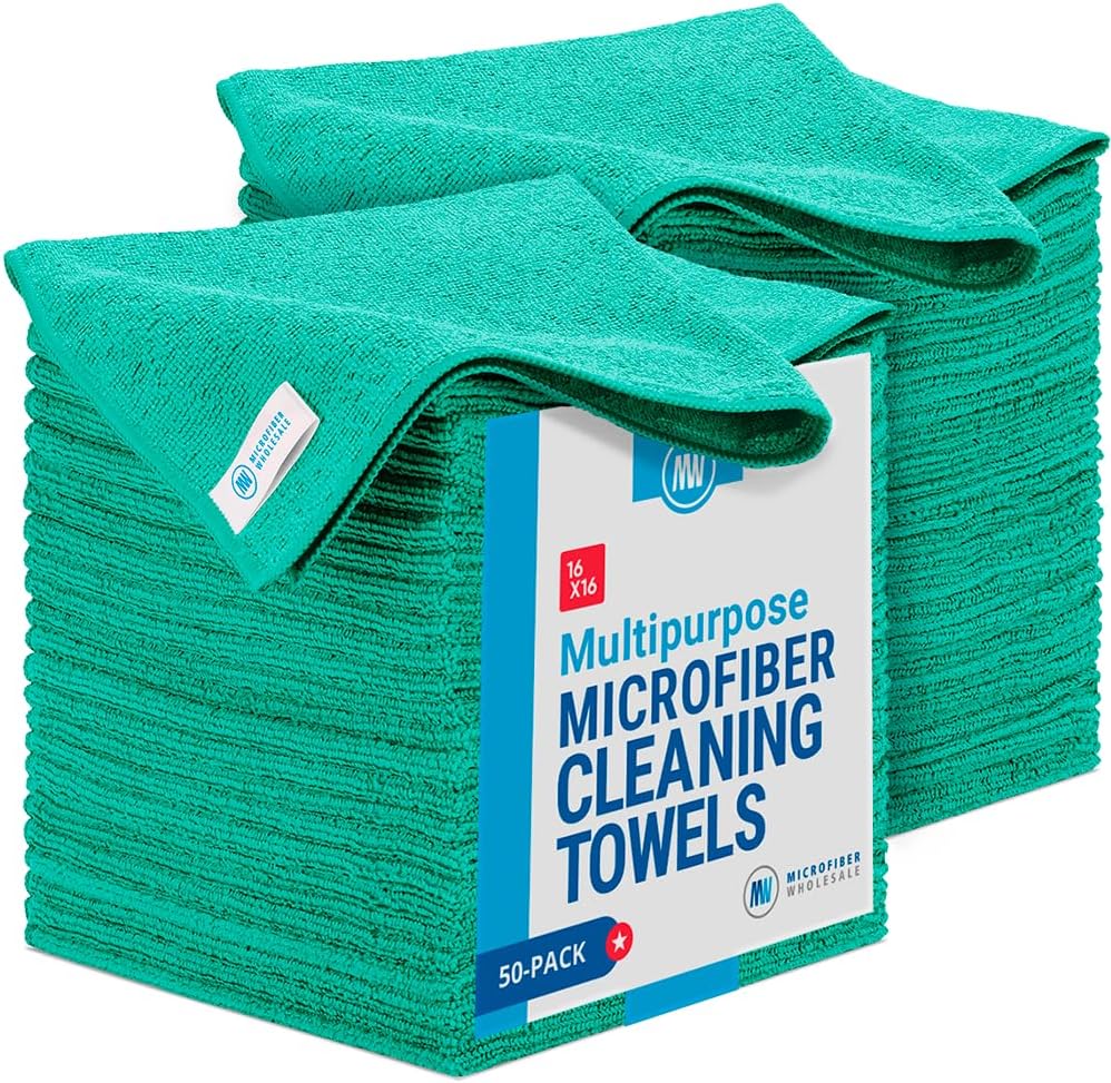 Microfiber Wholesale 16" x 16" All Purpose Towels - 50 Pack - Reusable Wash Cloths, Dust, Kitchen