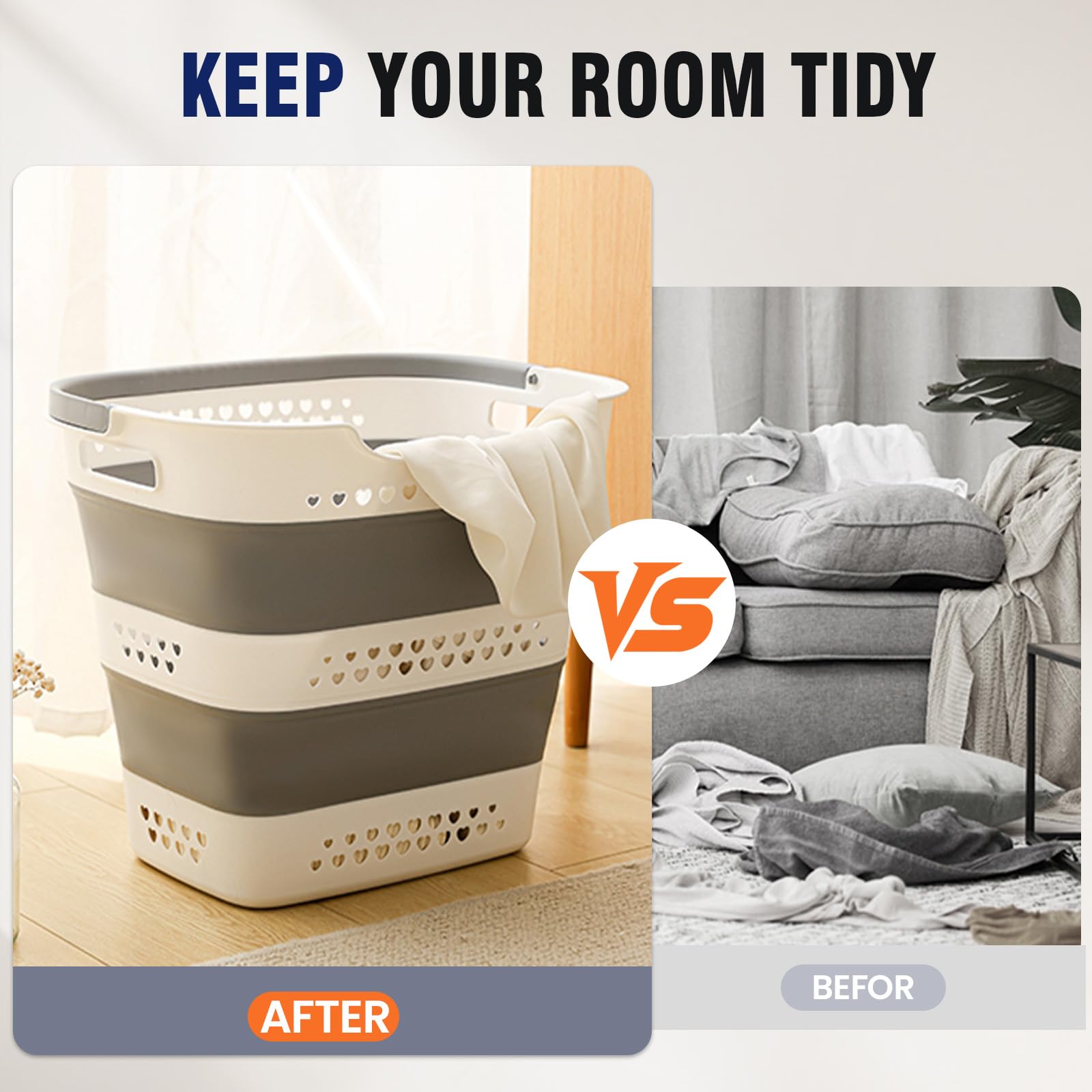 Collapsible Plastic Laundry Basket Hamper with Handles for Clothes Storage