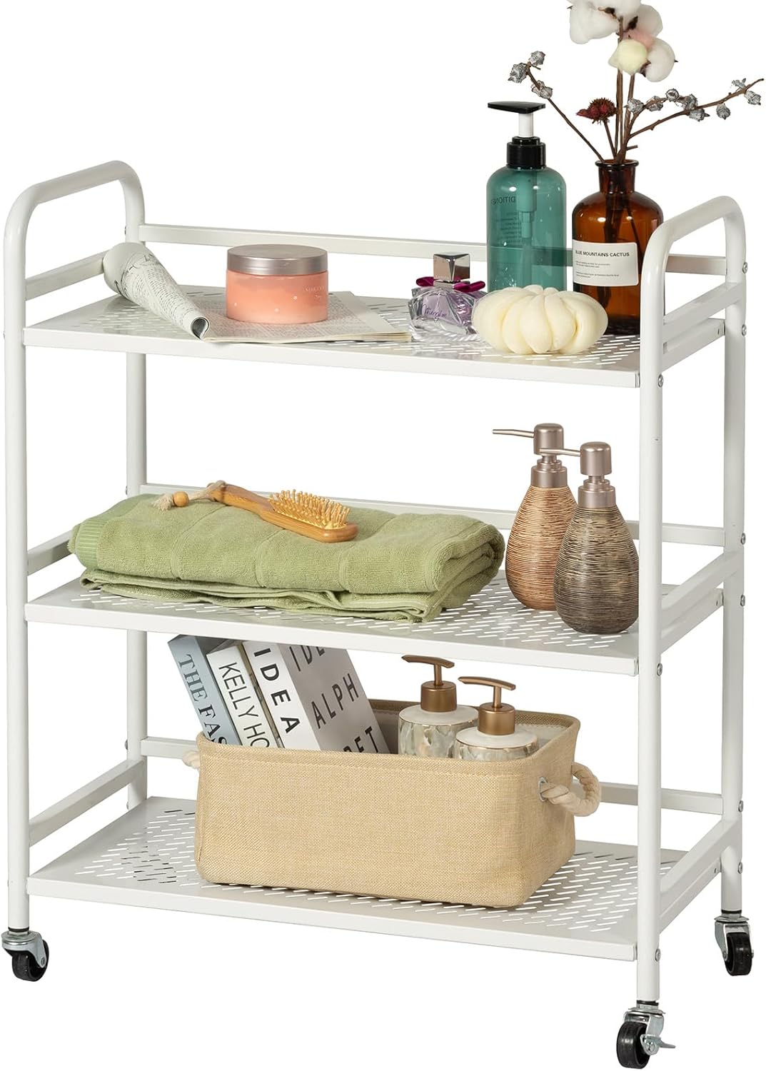 HDANI 3 Tier Metal Rolling Heavy Cart Supports 40 Lbs Per Tier,Rolling Cart with 2 Lockable Wheels