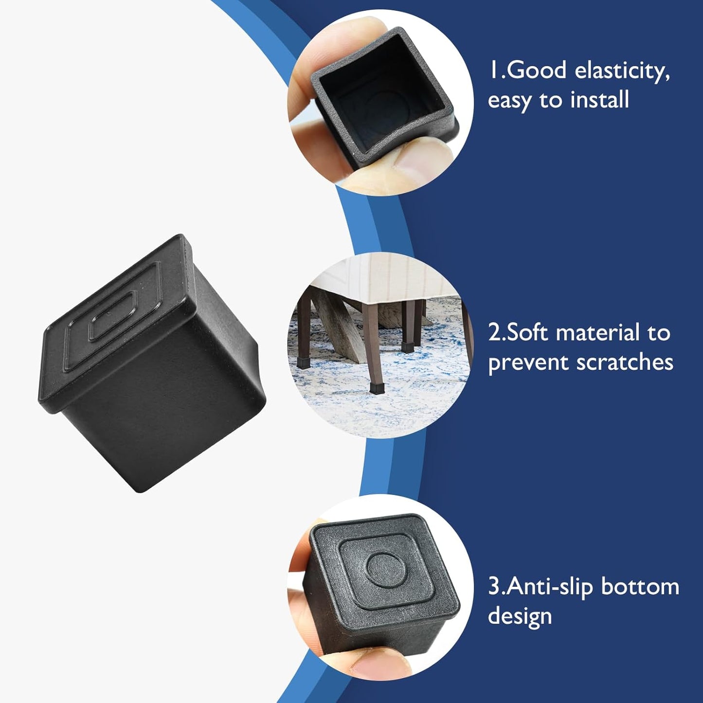 16 Pcs 1-1/4" x 1-1/4" Square Rubber Chair Leg Caps, PVC Table Leg Covers, Flexible & Anti-Slip