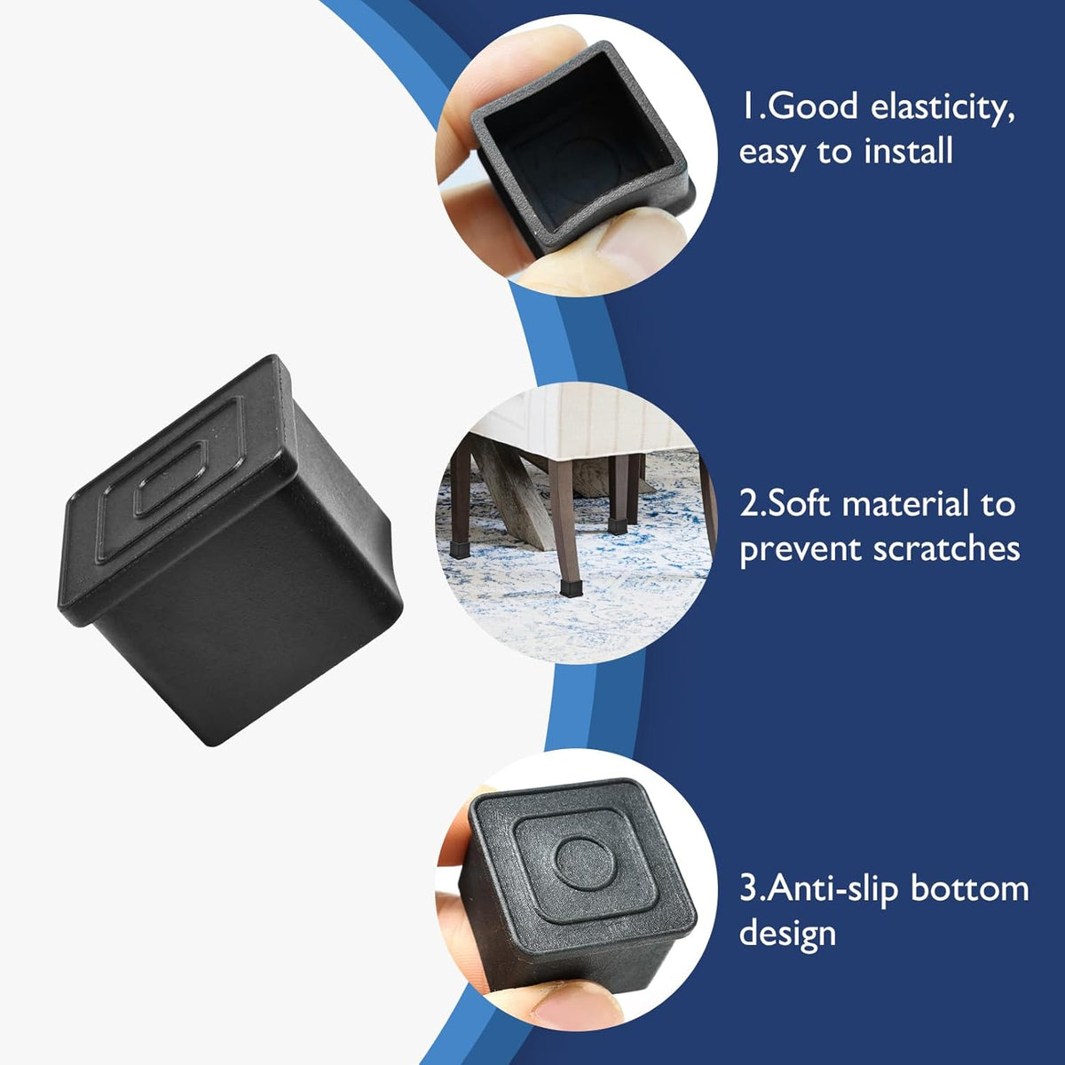16 Pcs 1-1/4" x 1-1/4" Square Rubber Chair Leg Caps, PVC Table Leg Covers, Flexible & Anti-Slip
