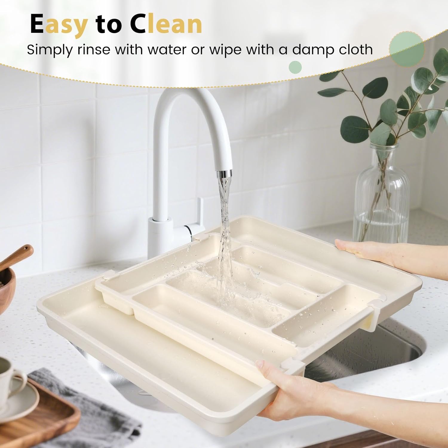 Caperci Large Silverware Organizer for Kitchen Drawer & Utensils - Expandable Drawer Organizer for