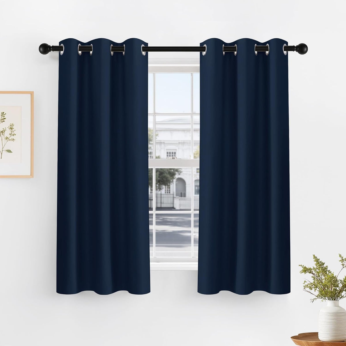 PONY DANCE Navy Blue Short Blackout Curtains for Kitchen 45 Inch Length, Thermal Insulated Grommet