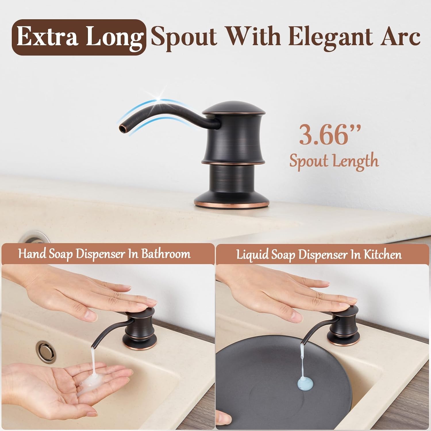 Built in Soap Dispenser for Kitchen Sink Countertop, Solid Brass Pump Head Long Spout with 10.2