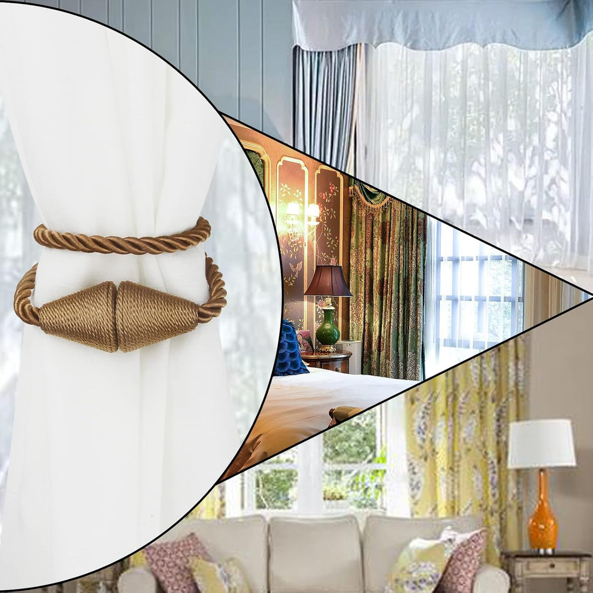 6 Pack Magnetic Curtain Tiebacks Rope Modern Handmade Curtain Tie Backs Decorative Drapes Weave