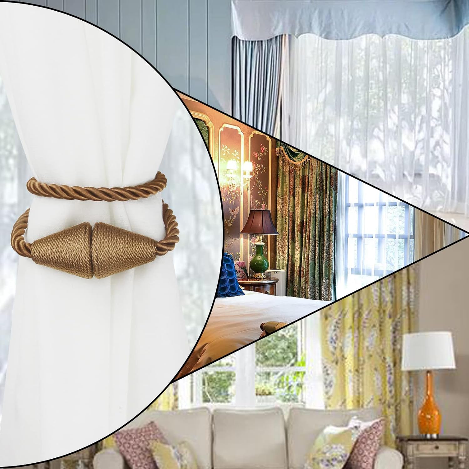 4 Pack Magnetic Curtain Tiebacks Rope Modern Handmade Curtain Tie Backs Decorative Drapes Weave