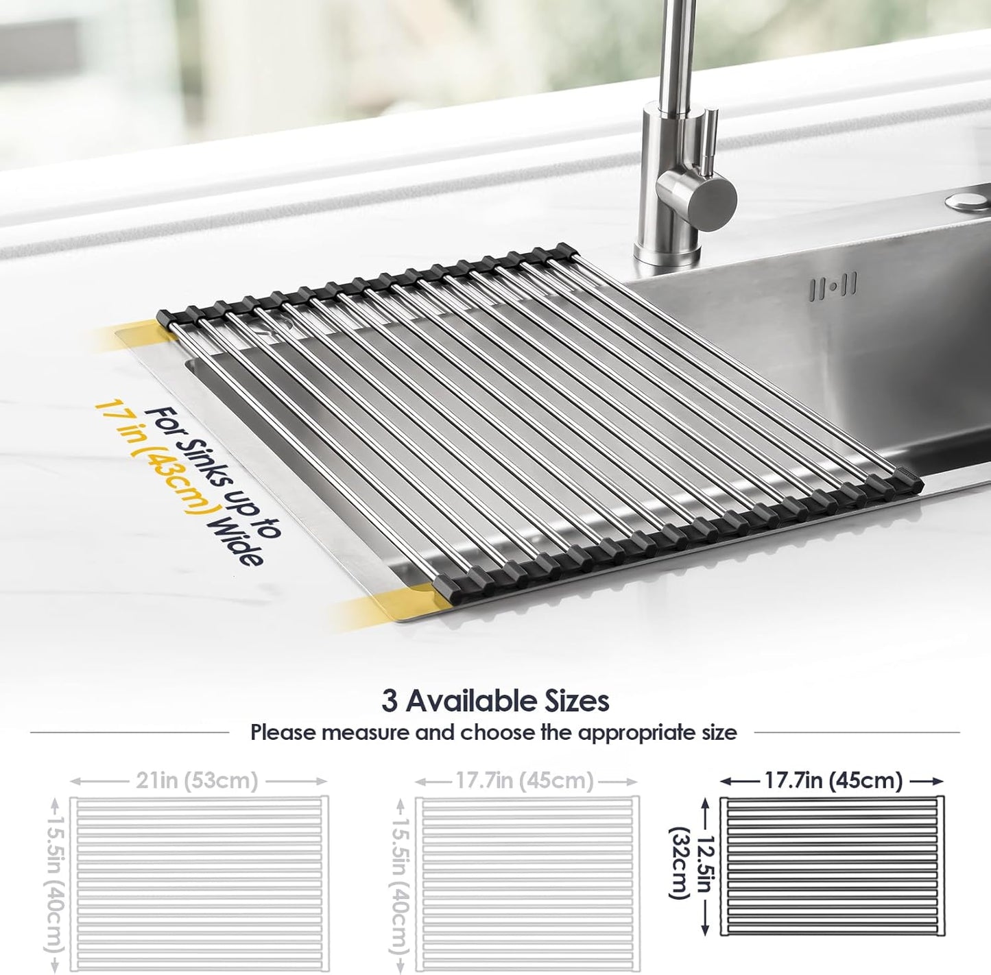 Tomorotec 17.7" x 12.5" Roll Up Dish Drying Rack Over Sink Drying Rack Sink Cover Kitchen Sink
