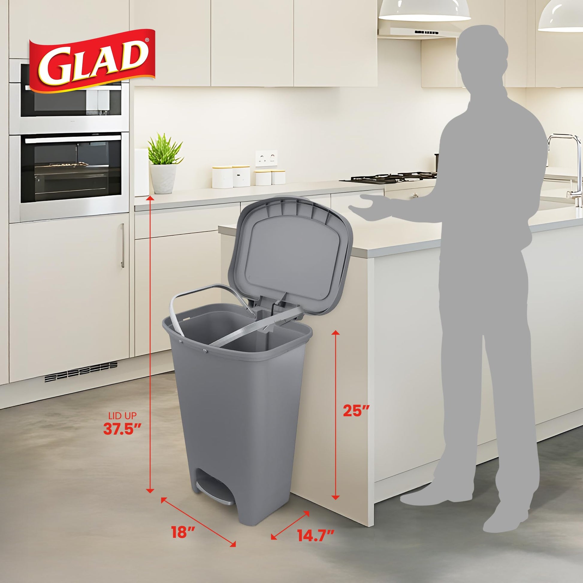Glad Trash Can with Clorox Odor Protection | Plastic Bin, 13 Gallon, Grey