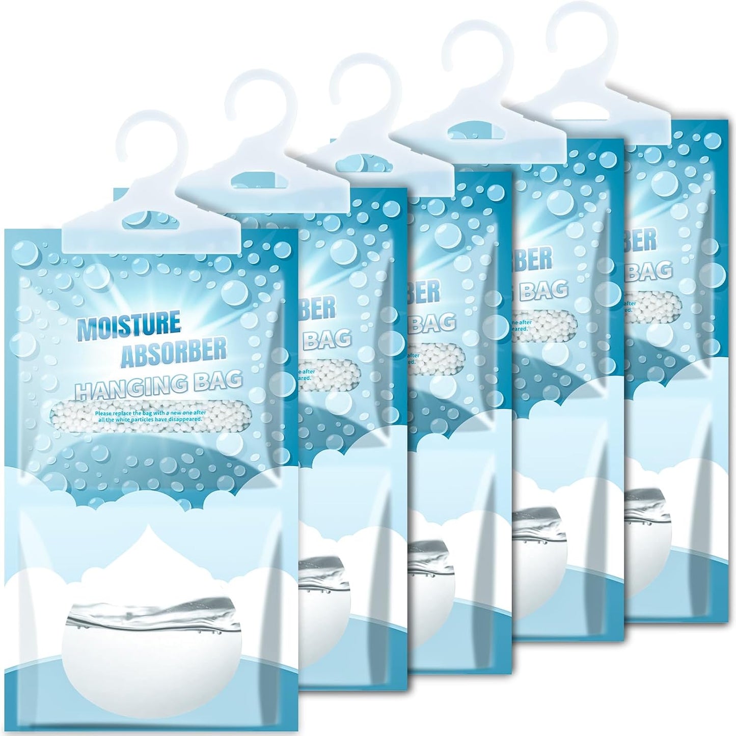 5 Pack Hanging Moisture Absorbers - Fagrance Free Dehumidifier Bags, 8.11 OZ, Removes Moisture &
