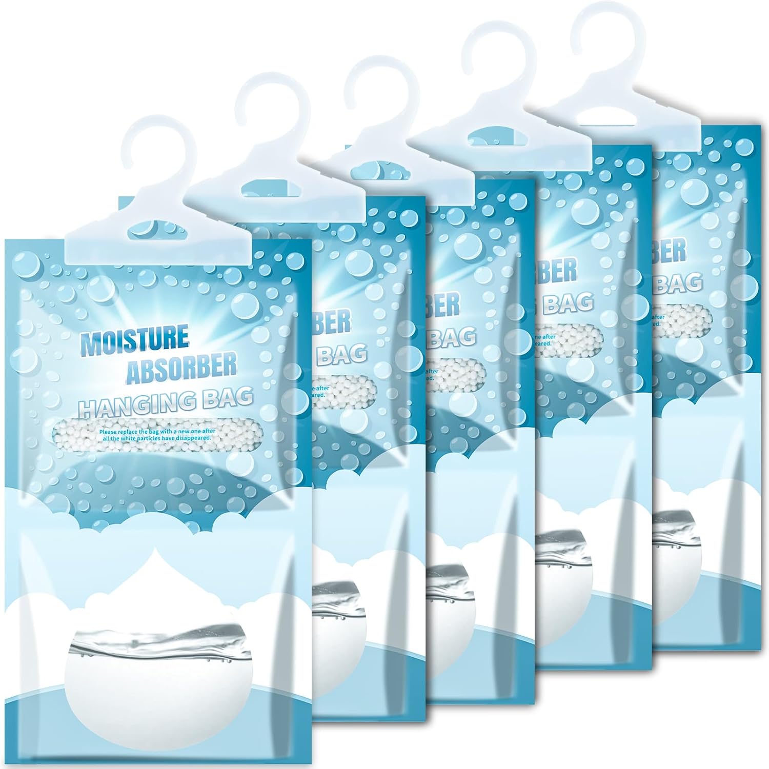 5 Pack Hanging Moisture Absorbers - Fagrance Free Dehumidifier Bags, 8.11 OZ, Removes Moisture &